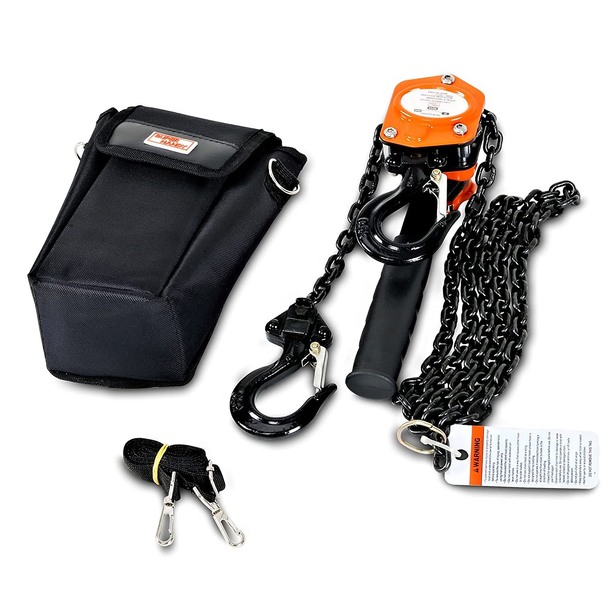 SuperHandy, Manual Chain Hoist, Power Source Manual Gear, Capacity 1100 lb, Lift Height 5 ft, Model TRI-GUT008