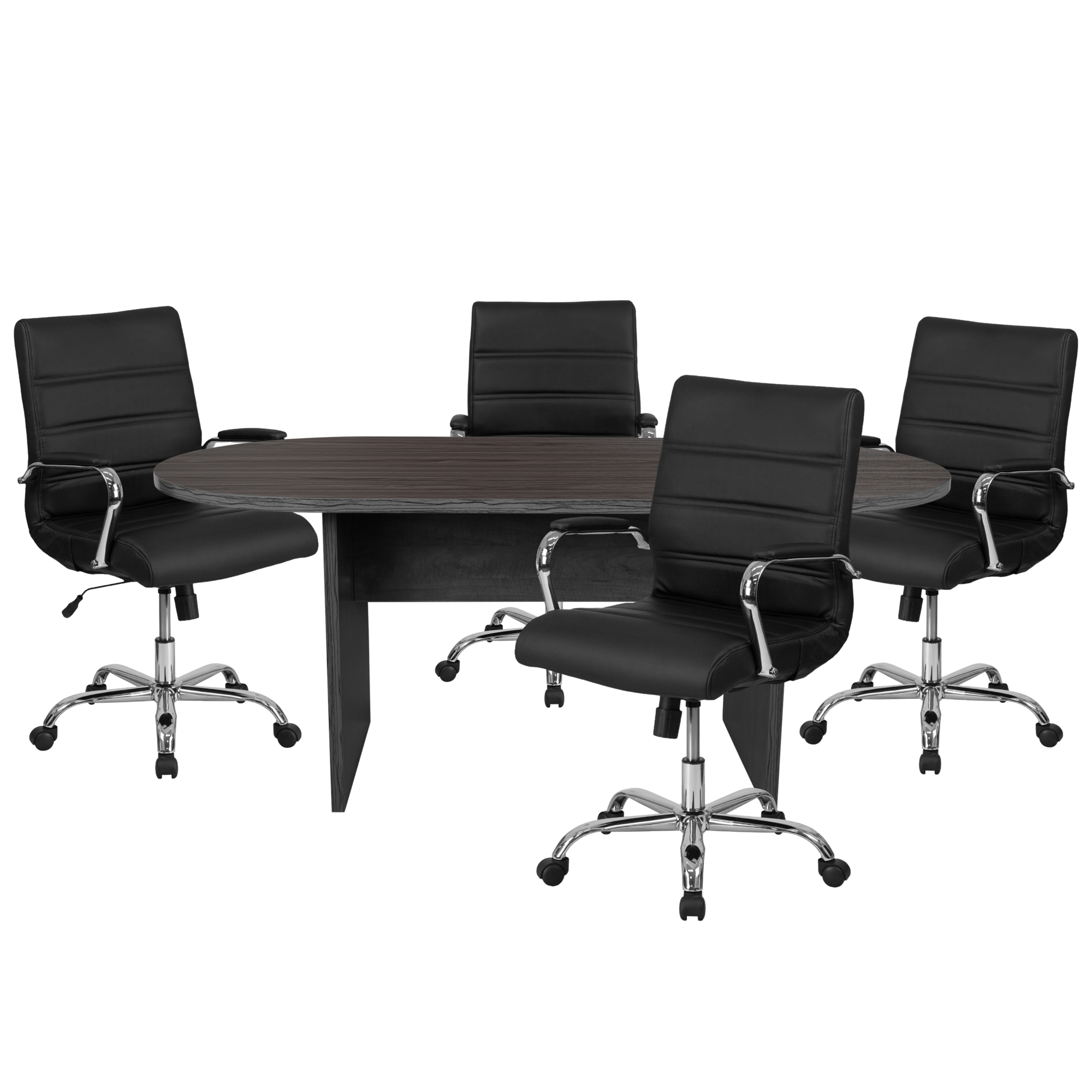 Flash Furniture, 5PC Gray Oval Conference Table Set with 4 Chairs, Height 29.5 in, Width 35 in, Length 72 in, Model BLN6GCGRY2286BK