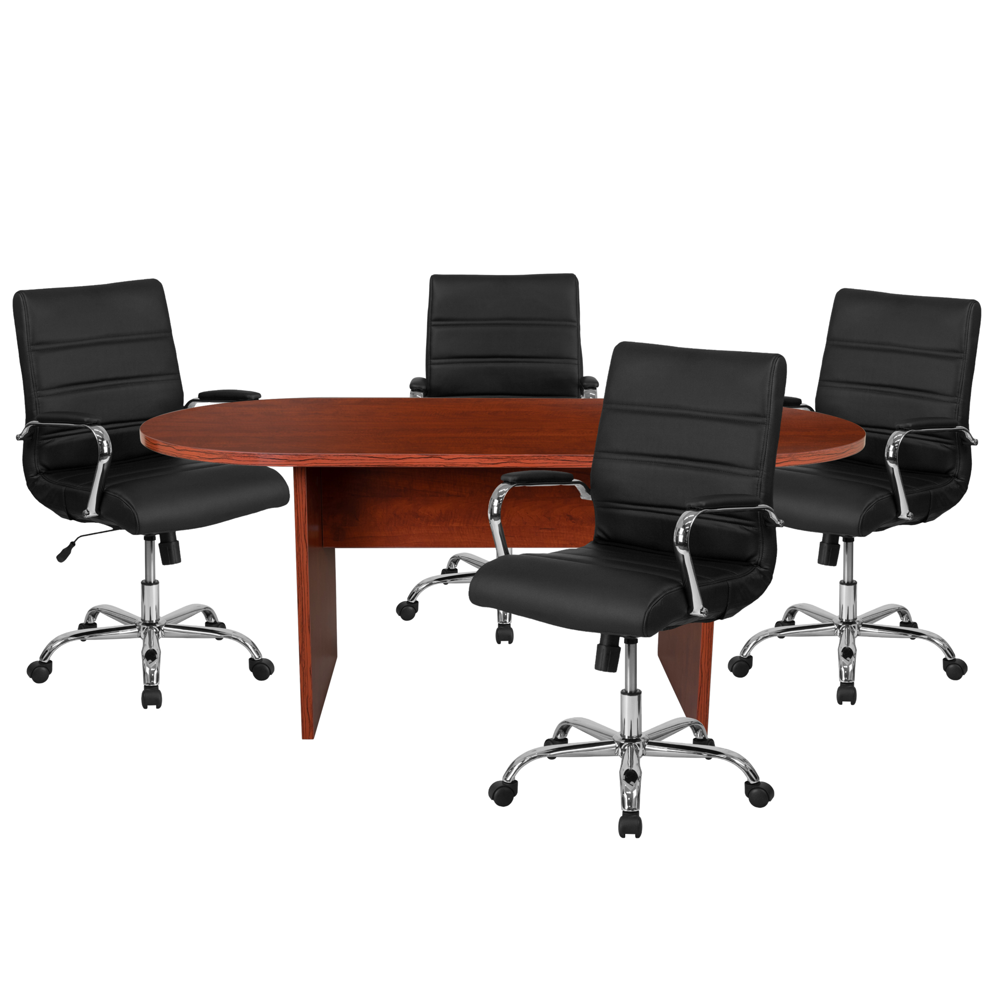 Flash Furniture, 5PC Cherry Oval Conference Table Set with 4 Chairs, Height 29.5 in, Width 35 in, Length 72 in, Model BLN6GCCHR2286BK