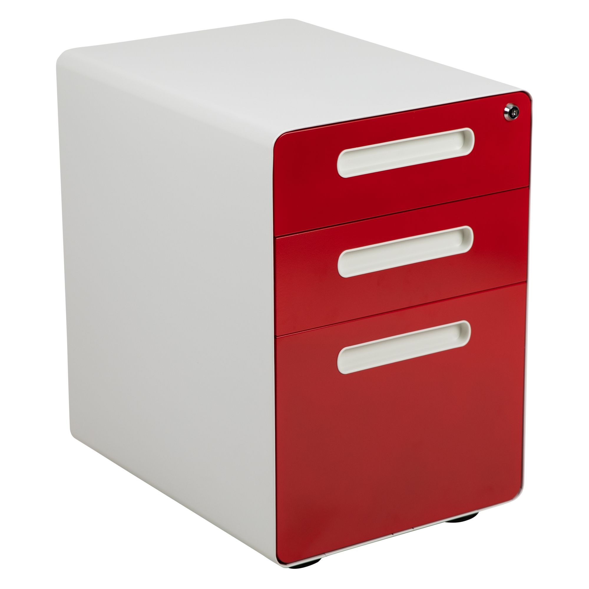 Flash Furniture, 3-Drawer Mobile Locking Filing Cabinet-White/Red, Width 16 in, Depth 21 in, Height 24 in, Model HZ-AP53501RDWH