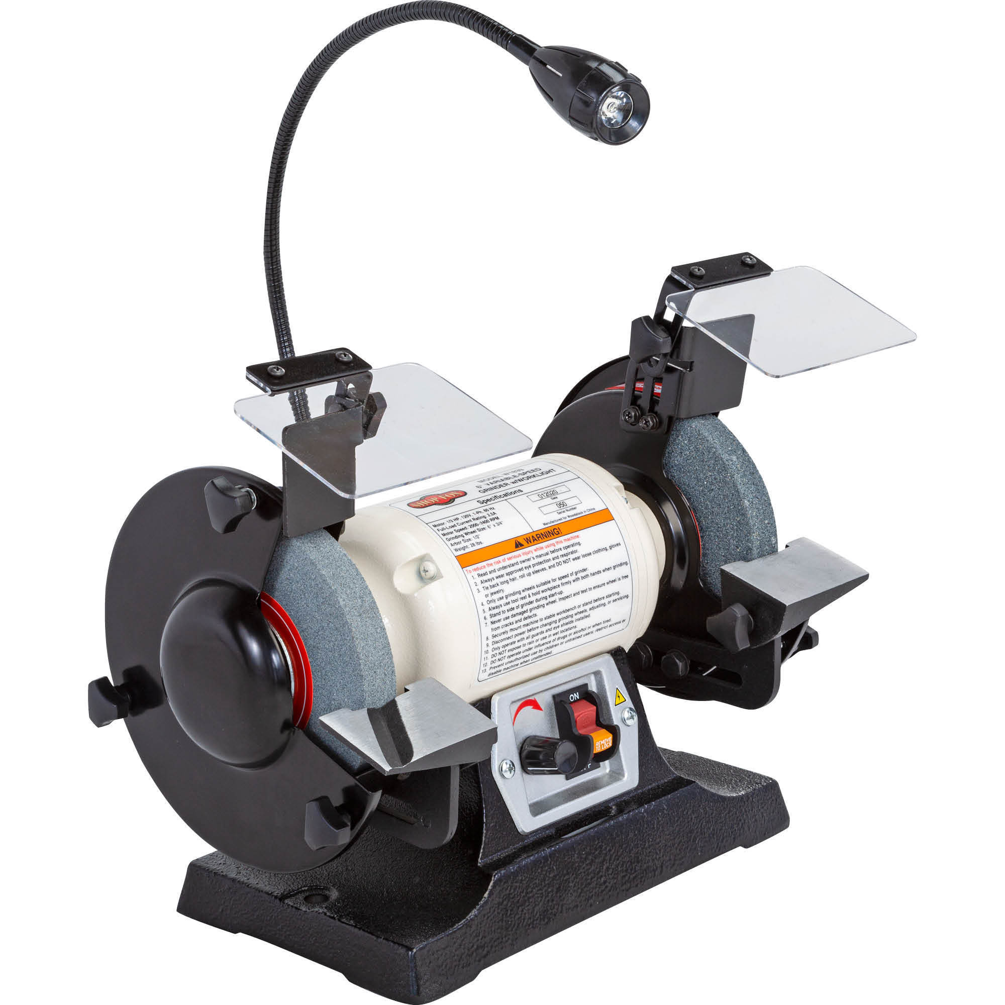 Shop Fox, 6Inch Variable-Speed Grinder, Wheel Diameter 6 in, Max. Speed 3400 rpm, Model W1839