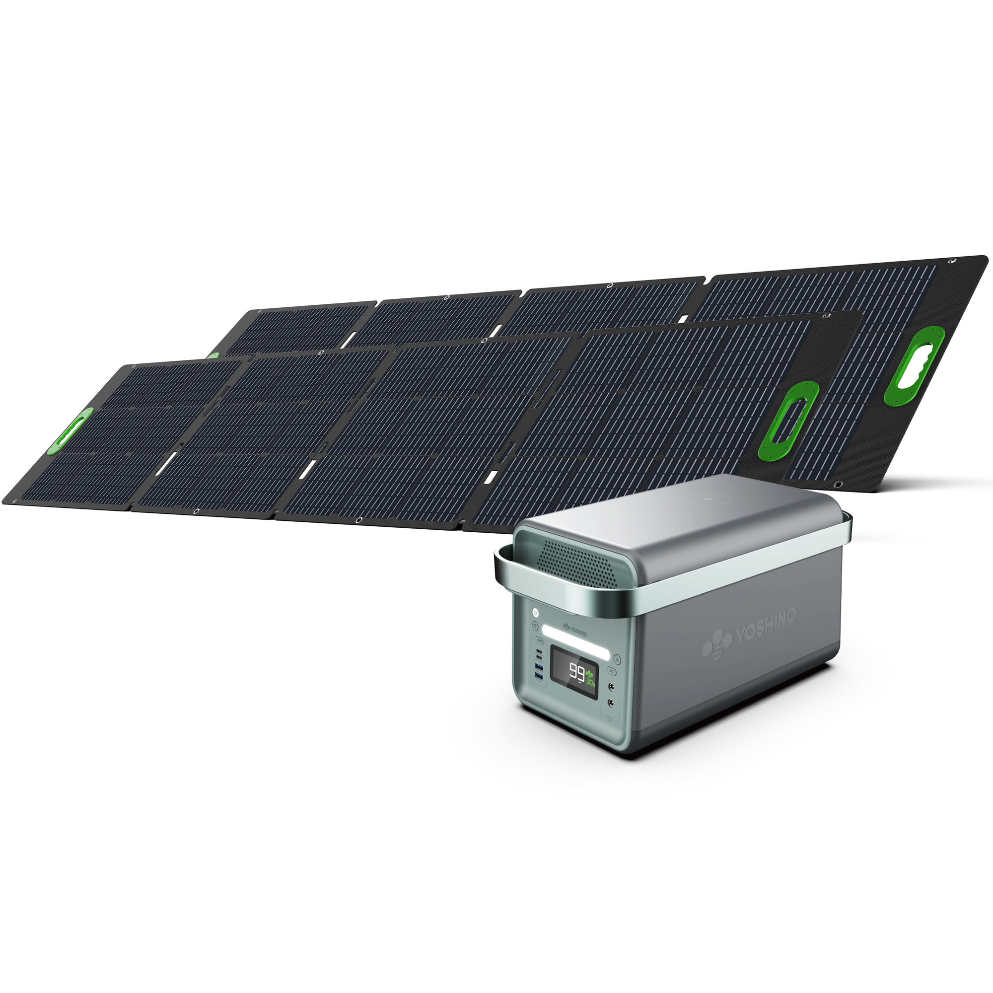 Yoshino, SS Portable Solar Generator 2000W + (2)200W Panels, Running Watts 2000, Surge Watts 3000, Model K20SP22