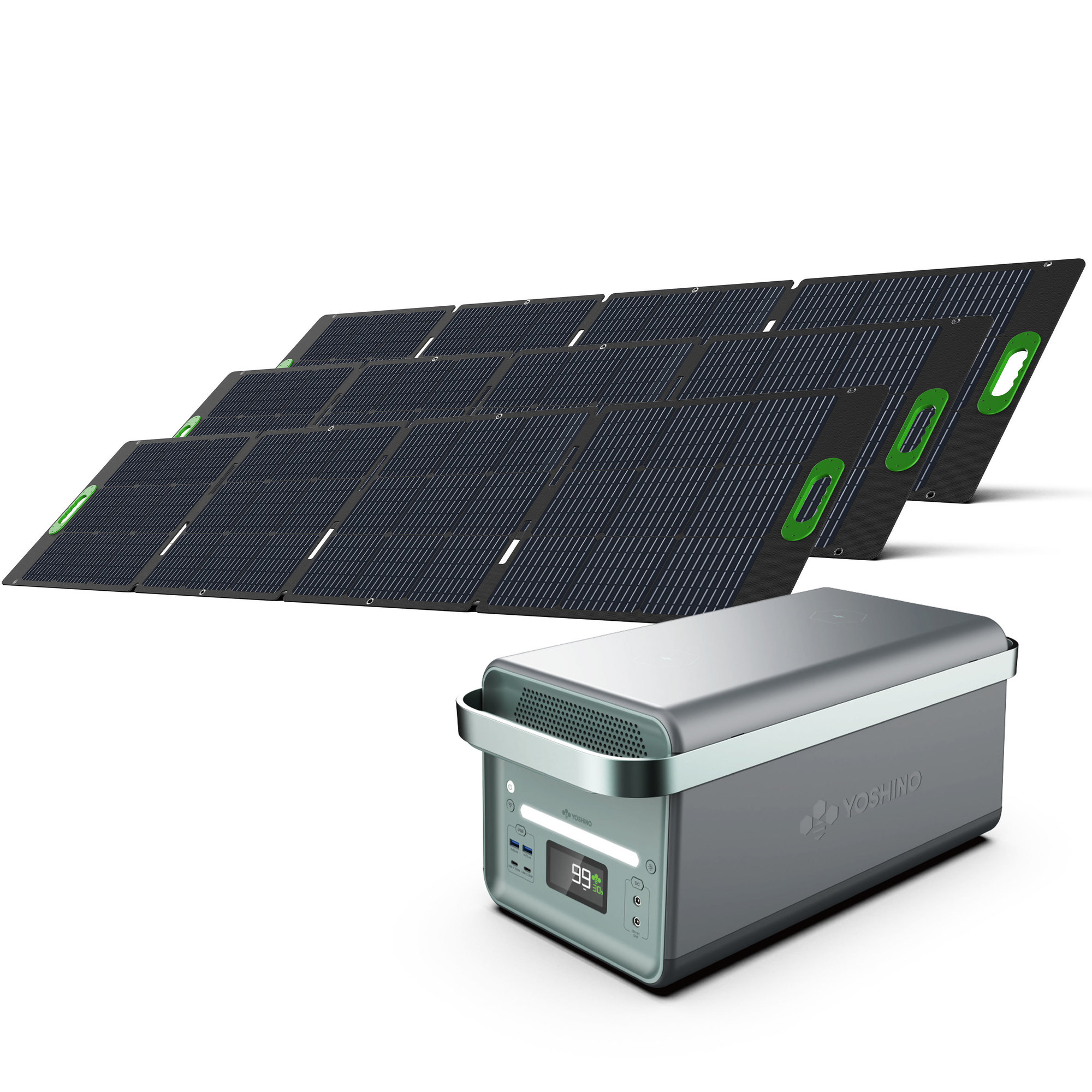 Yoshino, SS Portable Solar Generator 4000W + (3)200W Panels, Running Watts 4000, Surge Watts 6000, Model K40SP23