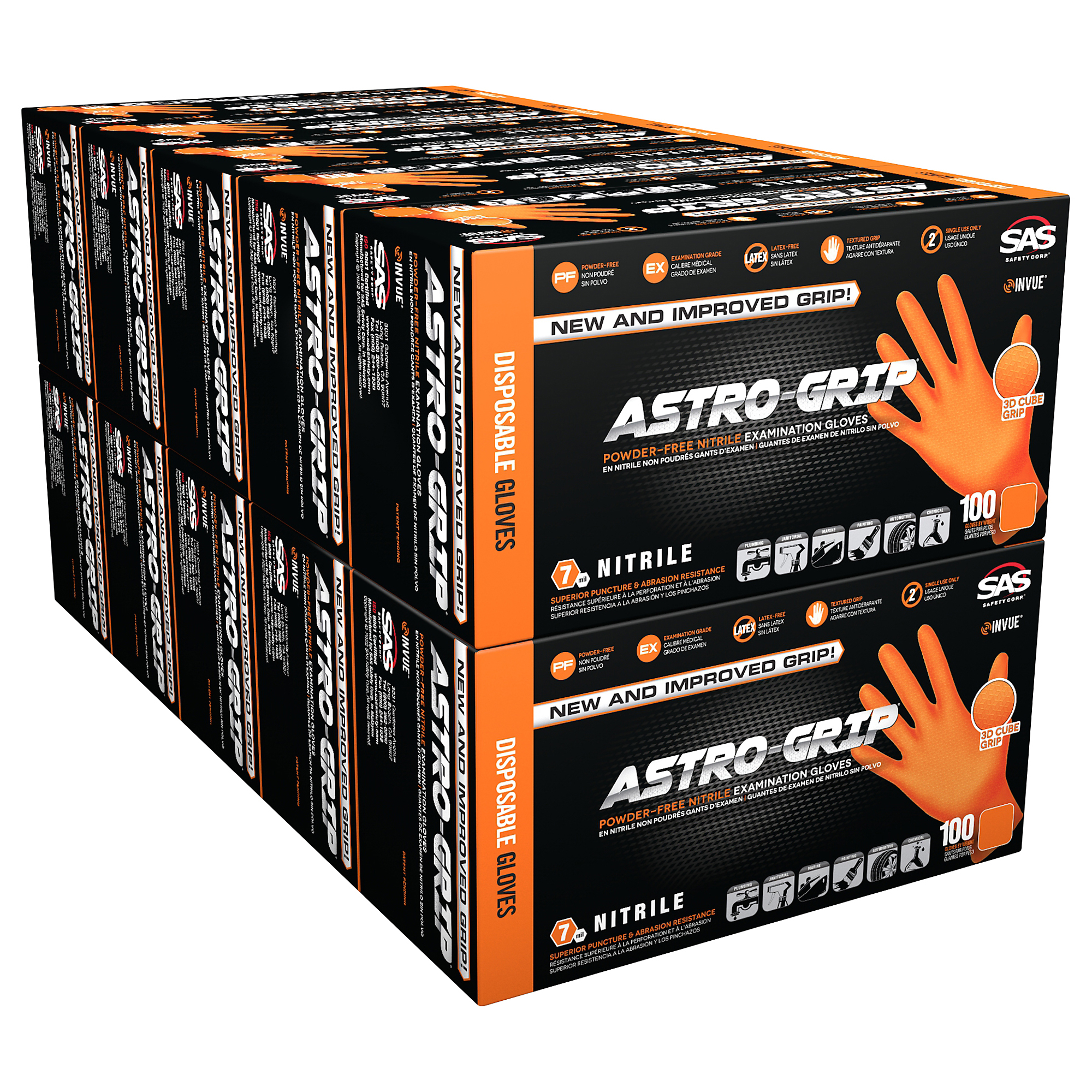 AstroGrip, 1000 Astro-Grip Disposable Gloves PF Nitrile 7mil, Size 2XL, Color Orange, Included (qty.) 1000 Model 66475CASE
