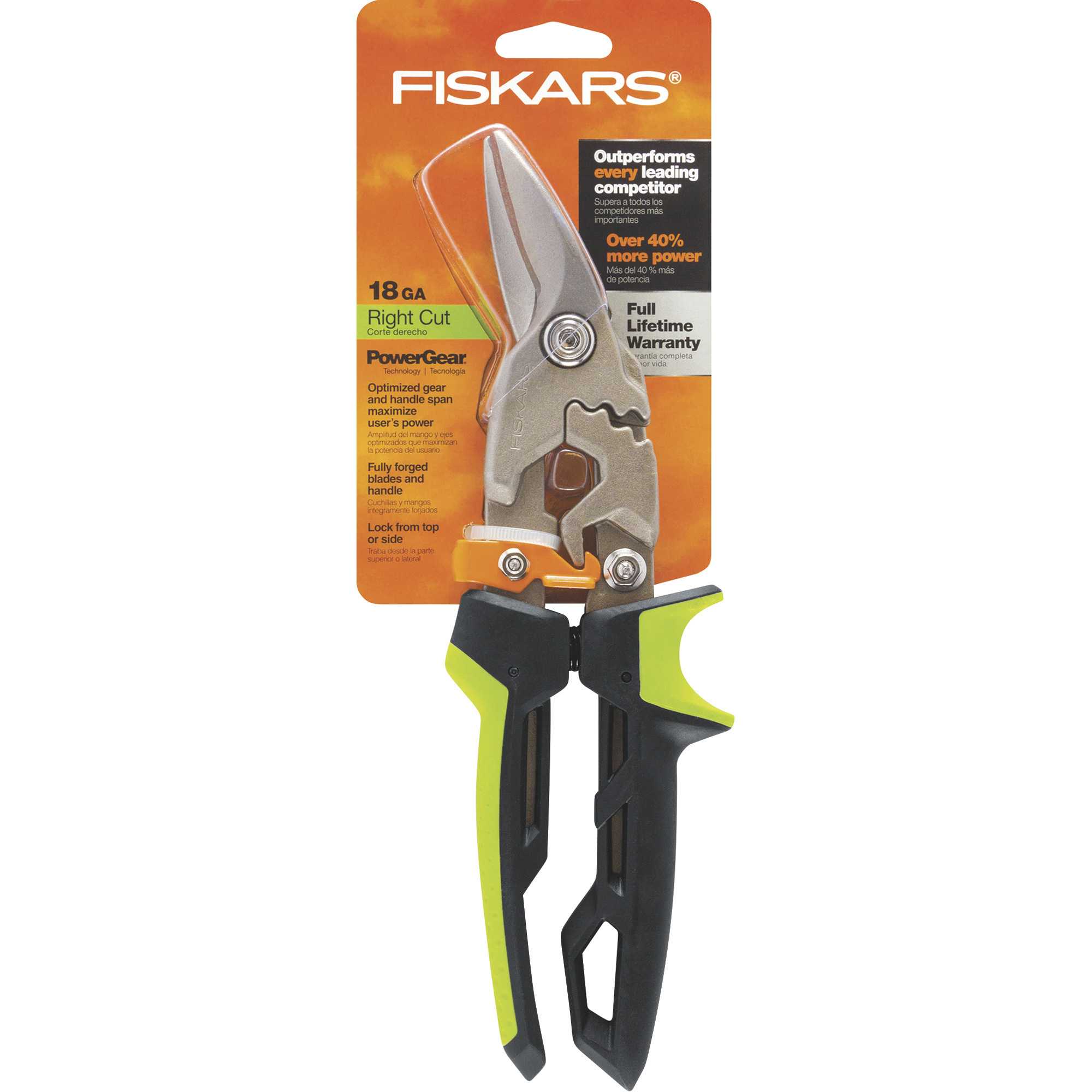 Fiskars PowerGear Aviation Snips â Right Cut, Model 710610-1001