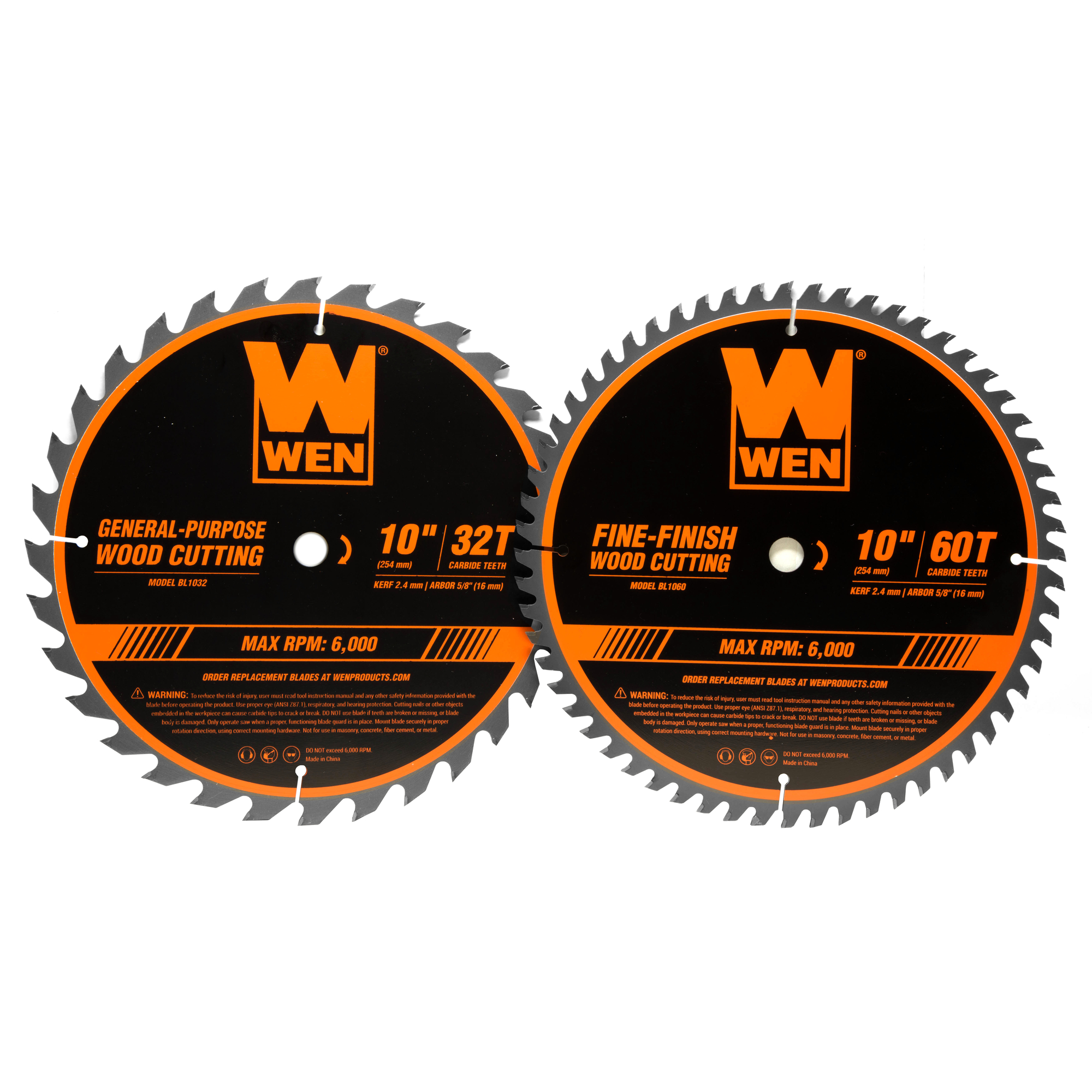 WEN, 10Inch 32T and 60T Woodworking Saw Blade Set,Two Pack, Blade Diameter 10 in, Included (qty.) 2, Model BL1032-2