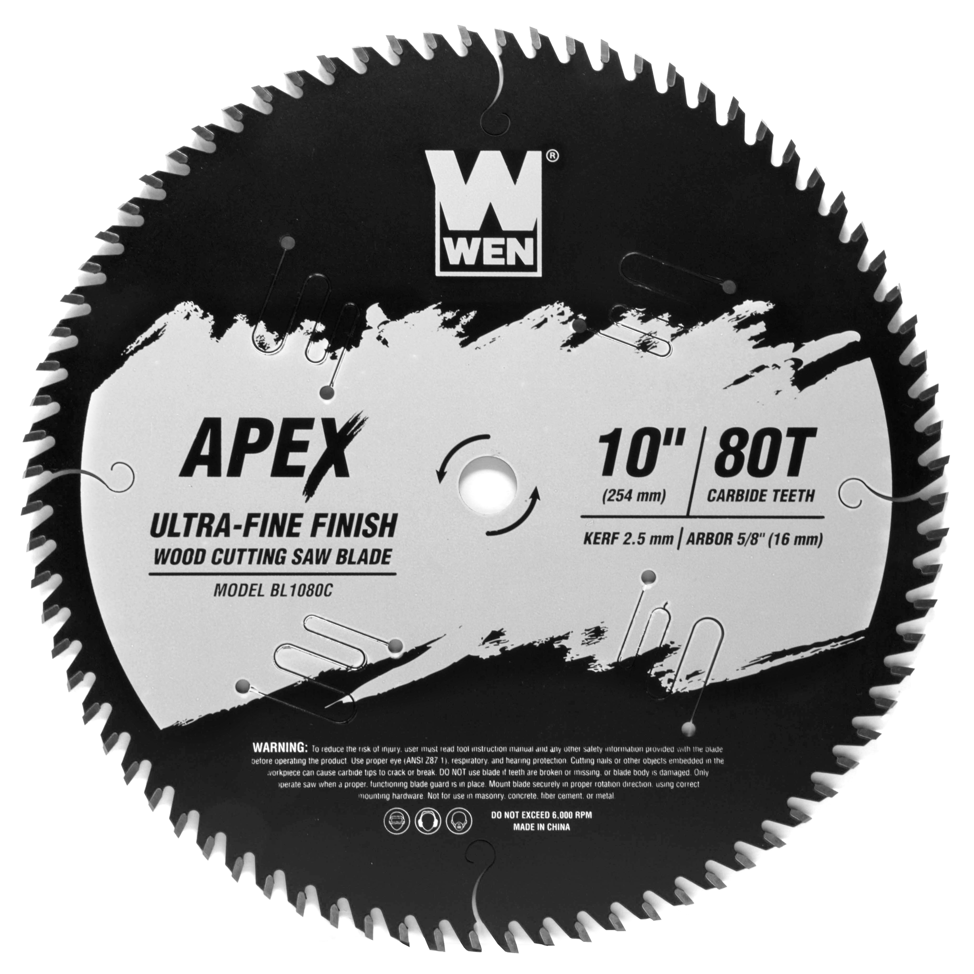 WEN, Apex 10Inch 80T Carbide-Tipped Woodworking Saw Blade, Blade Diameter 10 in, Included (qty.) 1, Model BL1080C