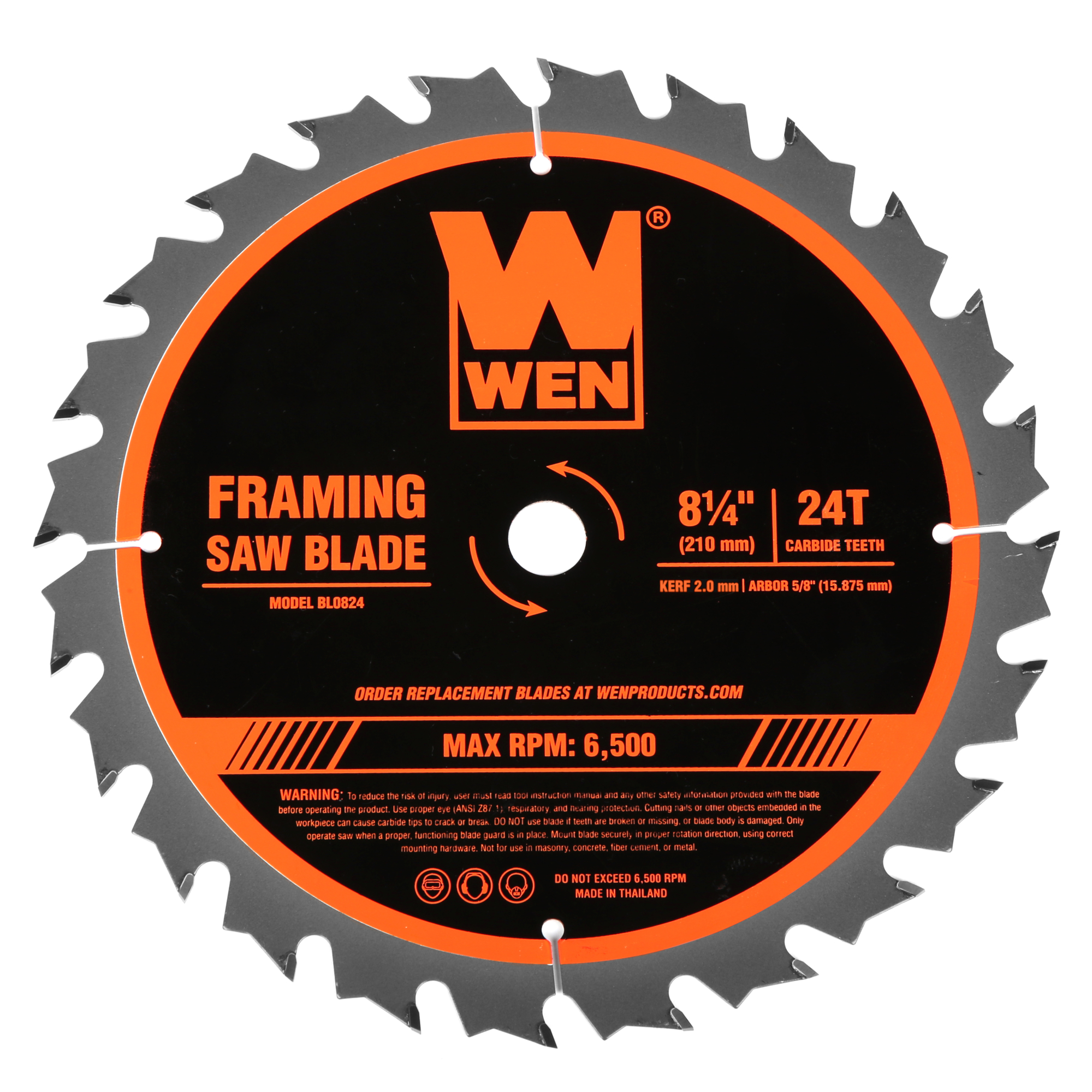 WEN, 8.25Inch 24-Tooth Carbide-Tipped Circular Saw Blade, Blade Diameter 8 1/2 in, Included (qty.) 1, Model BL0824