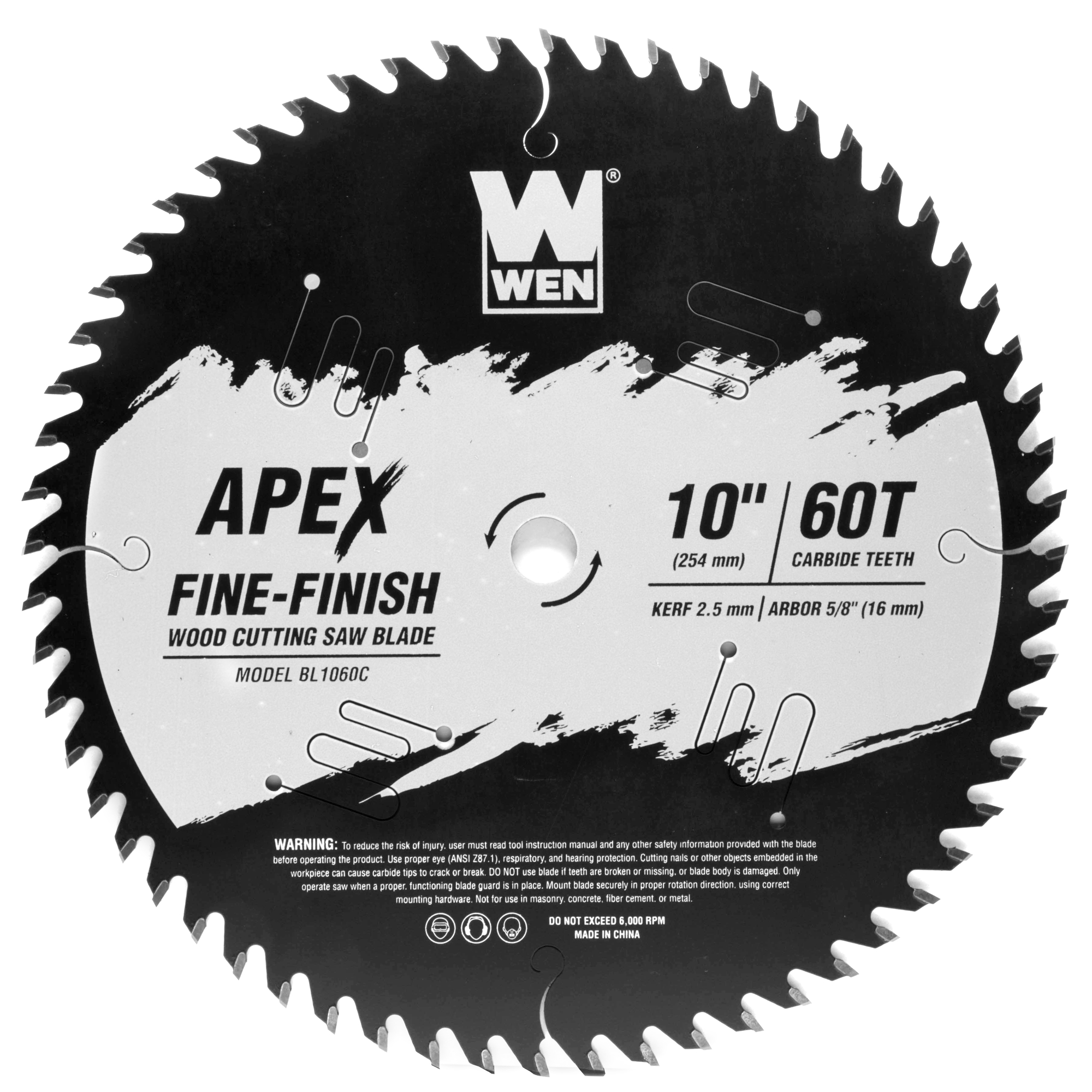 WEN, Apex 10Inch 60T Carbide-Tipped Woodworking Saw Blade, Blade Diameter 10 in, Included (qty.) 1, Model BL1060C