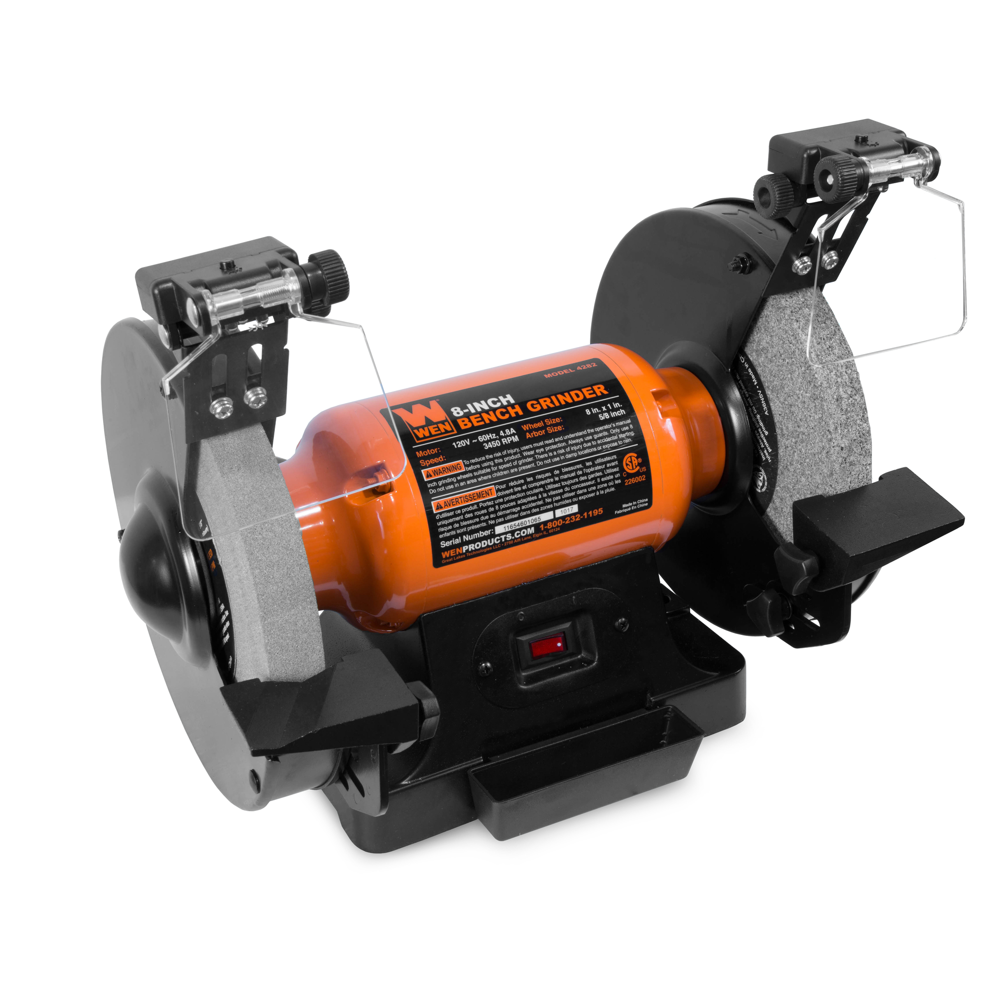 WEN, 4.8-Amp 8Inch Single Speed Bench Grinder, Wheel Diameter 8 in, Max. Speed 3450 rpm, Model BG4282