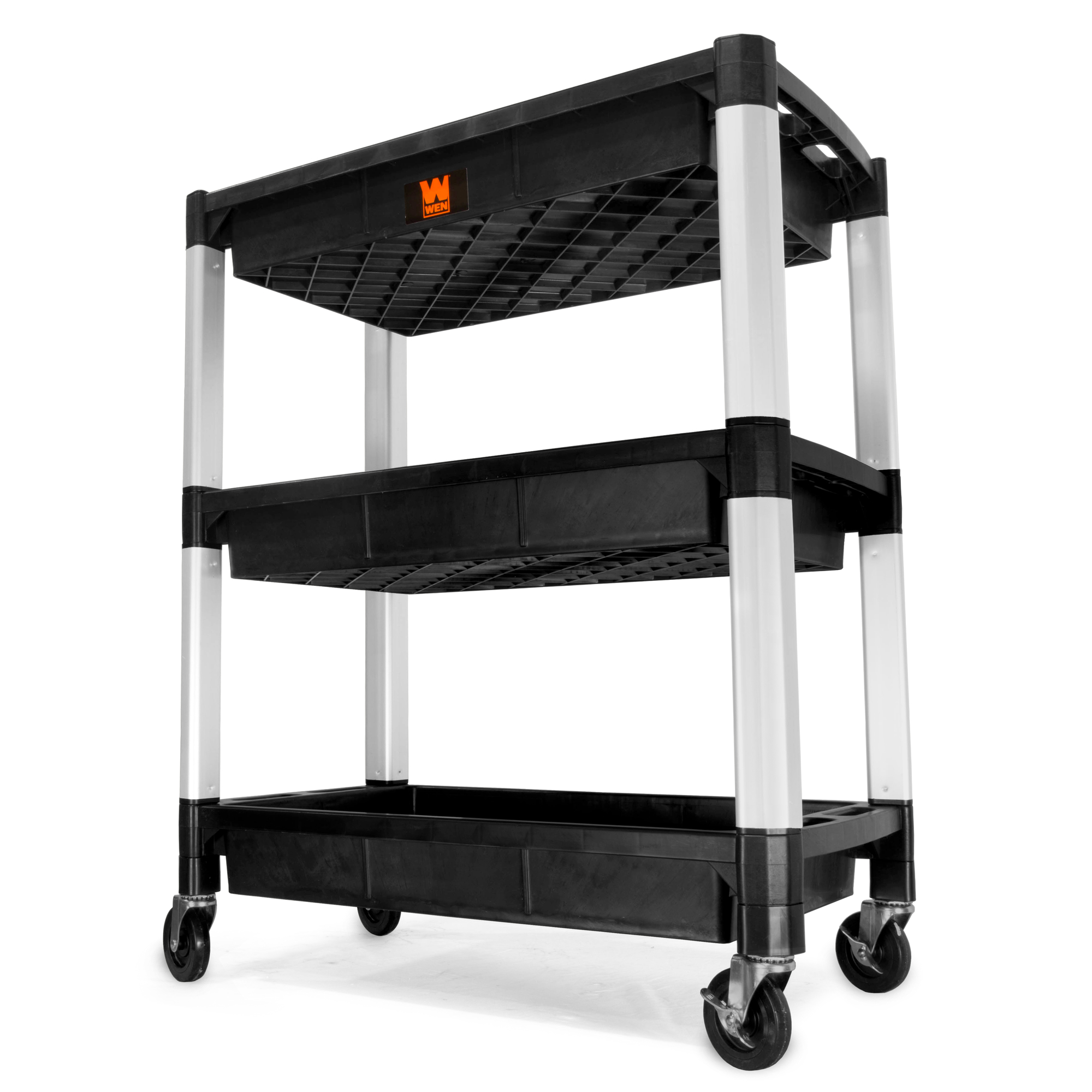 WEN, Three-Tray Triple Decker Service and Utility Cart, Total Capacity 300 lb, Shelves (qty.) 3 Material Polypropylene, Model 73163