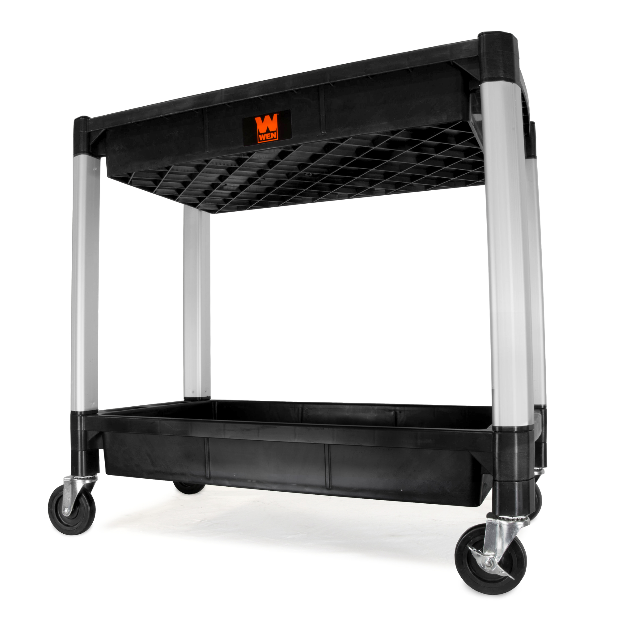 WEN, Two-Tray Double Decker Service and Utility Cart, Total Capacity 300 lb, Shelves (qty.) 2 Material Polypropylene, Model 73162