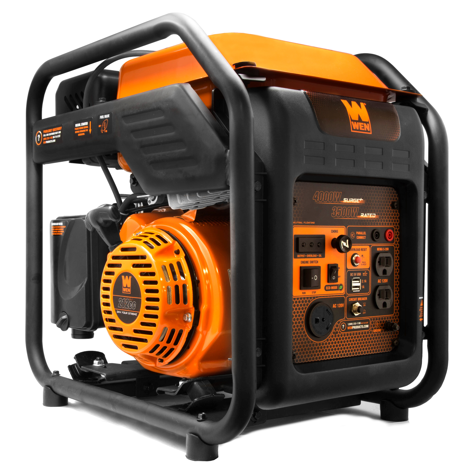 WEN, RV-Ready 4000W Open Frame Inverter Generator, Surge Watts 4000 Rated Watts 3500 Voltage 120 Model GN400i
