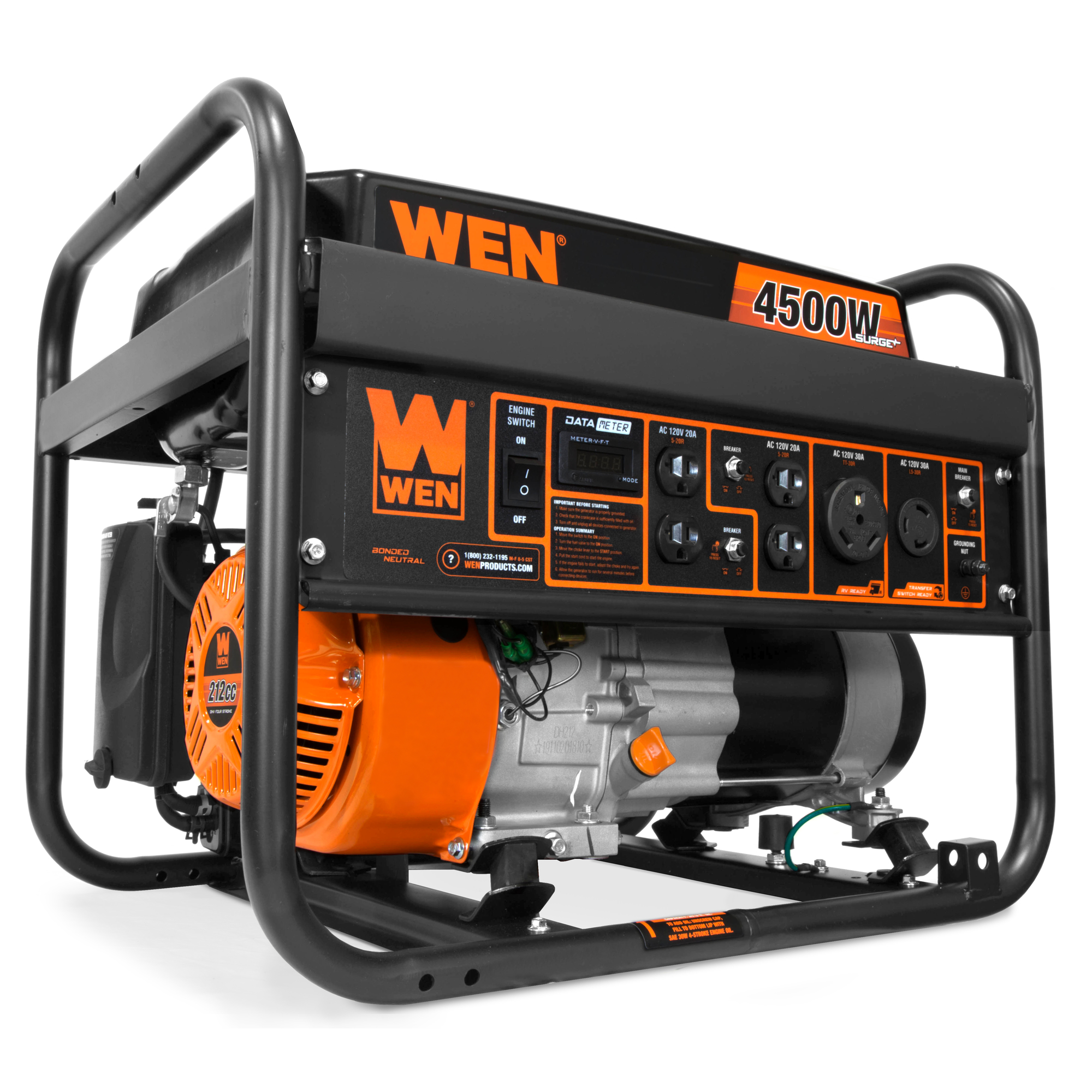 WEN, 4500W Portable Generator, Surge Watts 4500 Rated Watts 3600 Voltage 120 Model GN4500