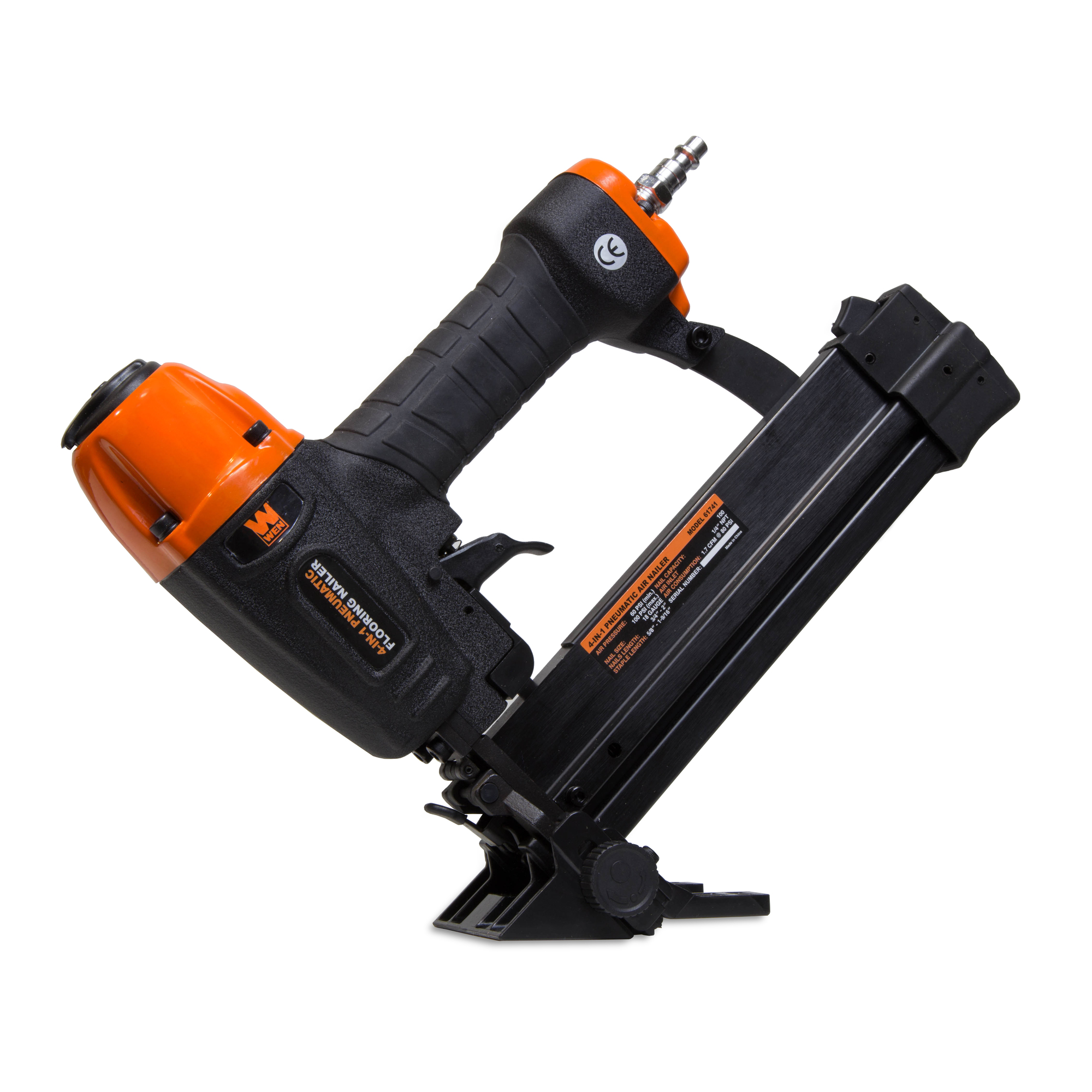 WEN, 4Inch-1 18-Gauge Pneumatic Flooring Nailer Stapler, Fastener Size 2 in, Nail Gun Angle 45 Â°, Model 61741K