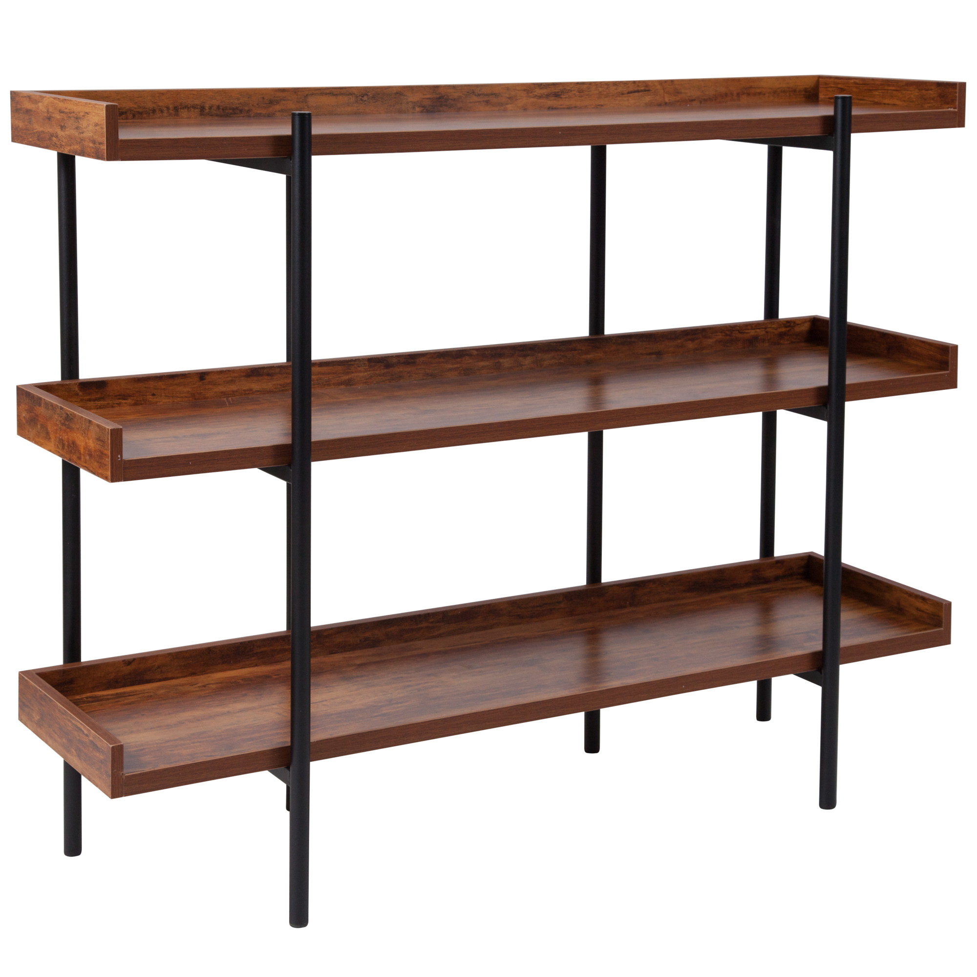 Flash Furniture, 3 Shelf 35Inch H Rustic Wood Grain Finish Display Unit, Height 35 in, Shelves (qty.) 3 Material Laminate, Model JN2542B3