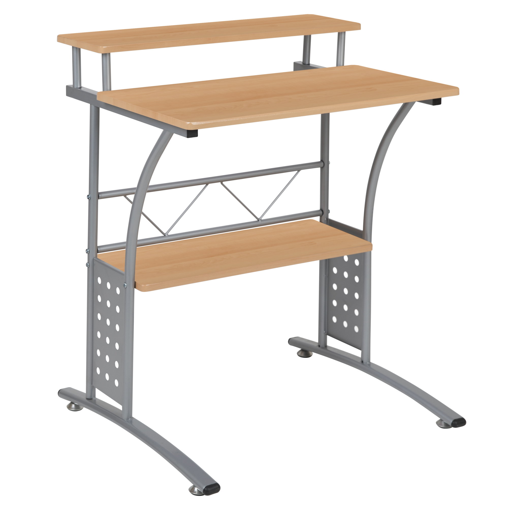 Flash Furniture, Maple Computer Desk with Top and Lower Shelves, Width 28 in, Height 33 in, Depth 23.5 in, Model NANCLIFTONMP