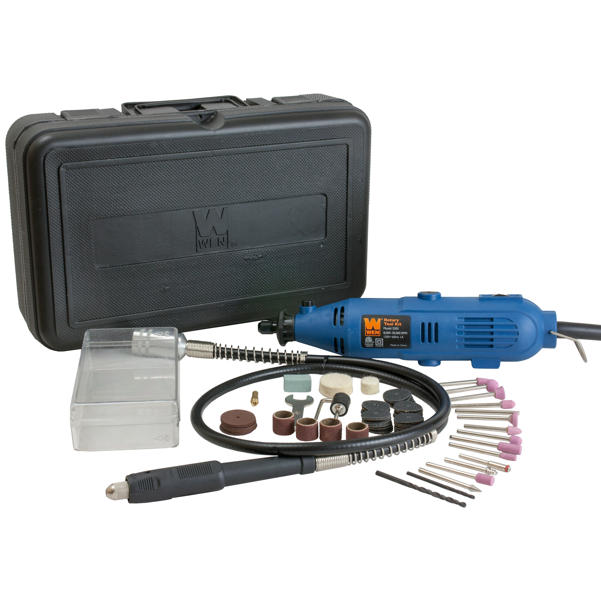 WEN, Rotary Tool Kit with Flex Shaft, Max. Speed 30000 rpm, Amps 1 Volts 120 Model 2305