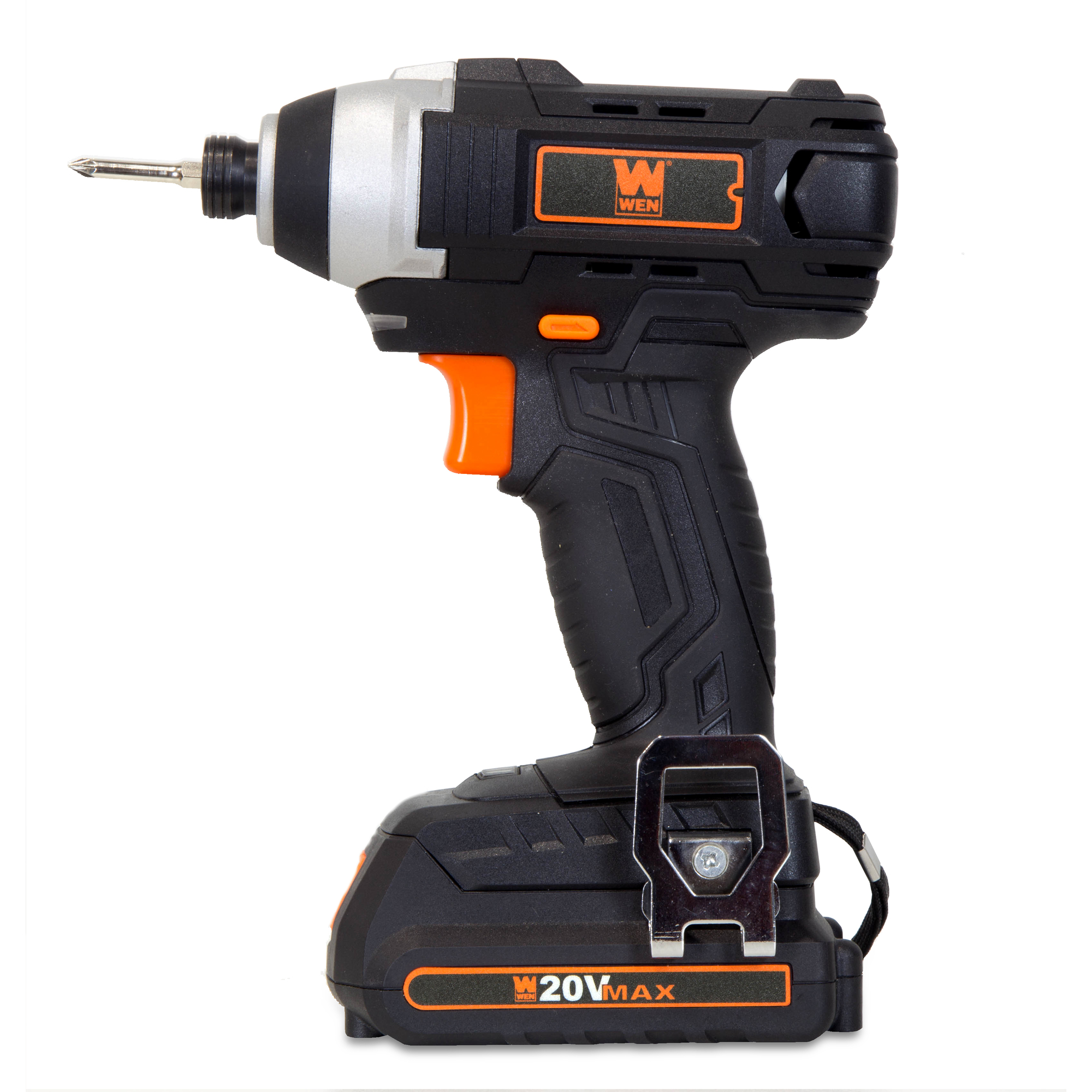 WEN, 20V Cordless 1/4Inch Impact Driver + Bat/Charger/Bits, Drive Size 1/4 in, Max. Torque 79 ft-lbs., Volts 20 Model 49135