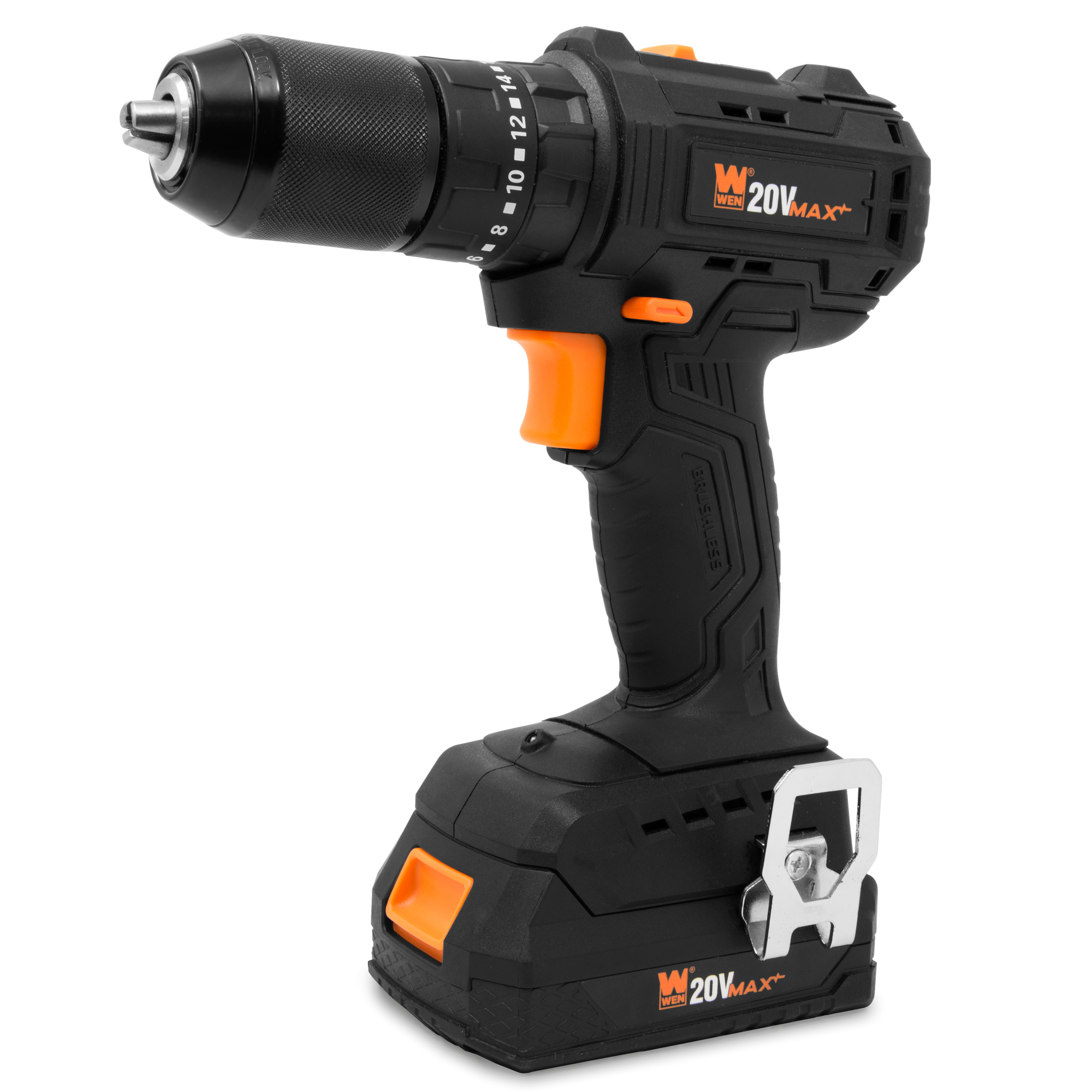 WEN, 20V Brushless 1/2Inch Hammer Drill/driver w/ battery, Chuck Size 1/2 in, Max. RPM 1600 Max. Blows Per Minute 2400 Model 20121