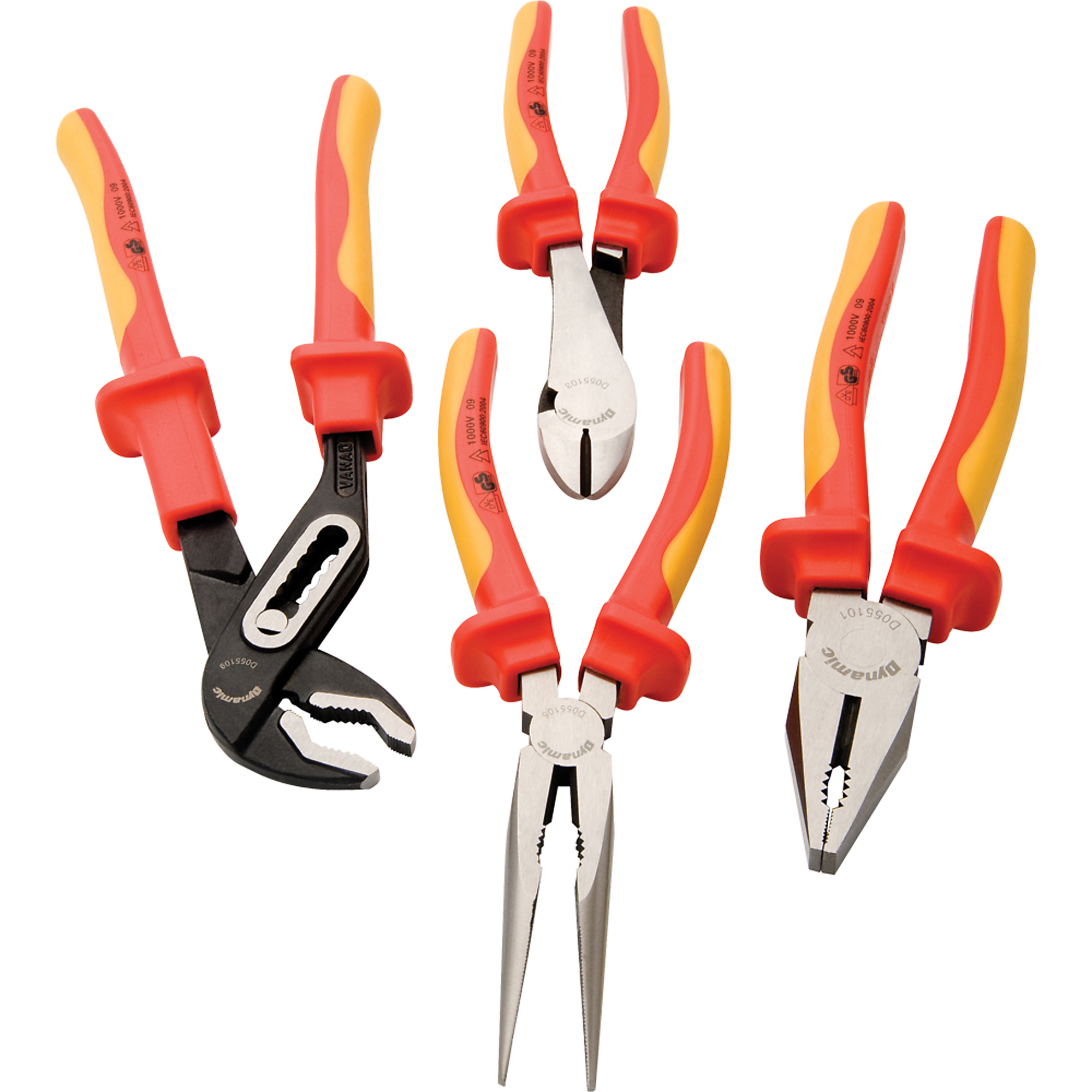 Dynamic Tools, 4 Piece Plier Set, 1000V Insulated, Pieces (qty.) 4 Material Alloy Steel, Model D055210