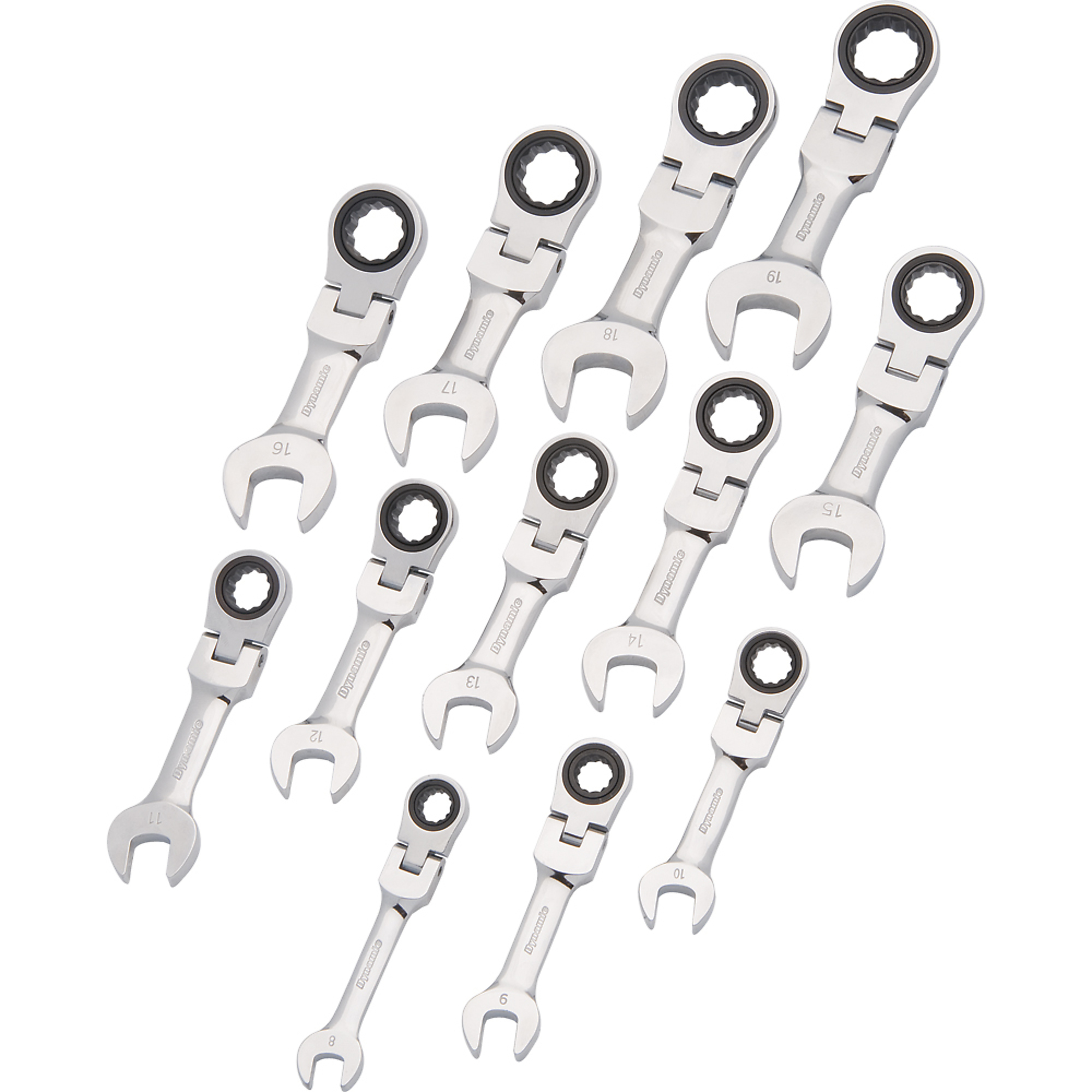 Dynamic Tools, 12 Piece Metric Stubby Flex Ratcheting Wrench Set, Pieces (qty.) 12 Tool Length 11.89 in, Measurement Standard Metric, Model D076608