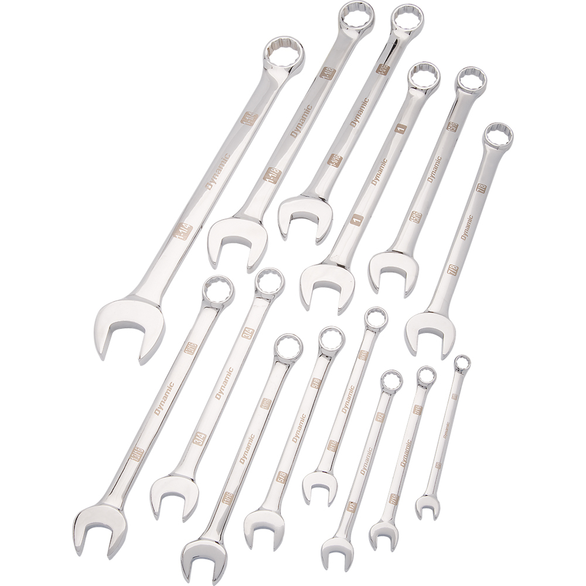 Dynamic Tools, 14 Piece SAE Combination Wrench Set Chrome, Pieces (qty.) 14 Tool Length 17.99 in, Measurement Standard Standard (SAE), Model D074201