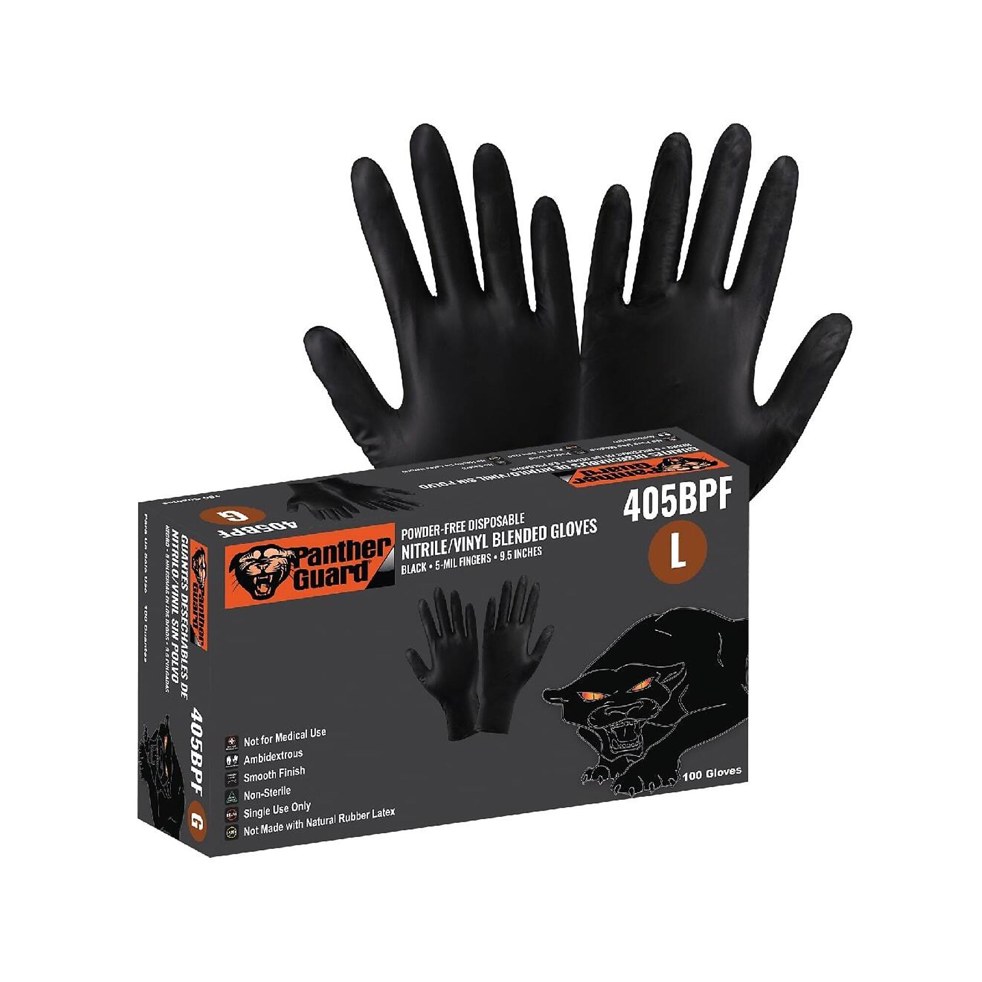 Global Glove Panther-Guard , 5-Mil, 9.5Inch, Black Nitrile/Vinyl, Smooth Finish - 500 Pairs, Size L, Color Black, Included (qty.) 1000 Model 405BPF-L