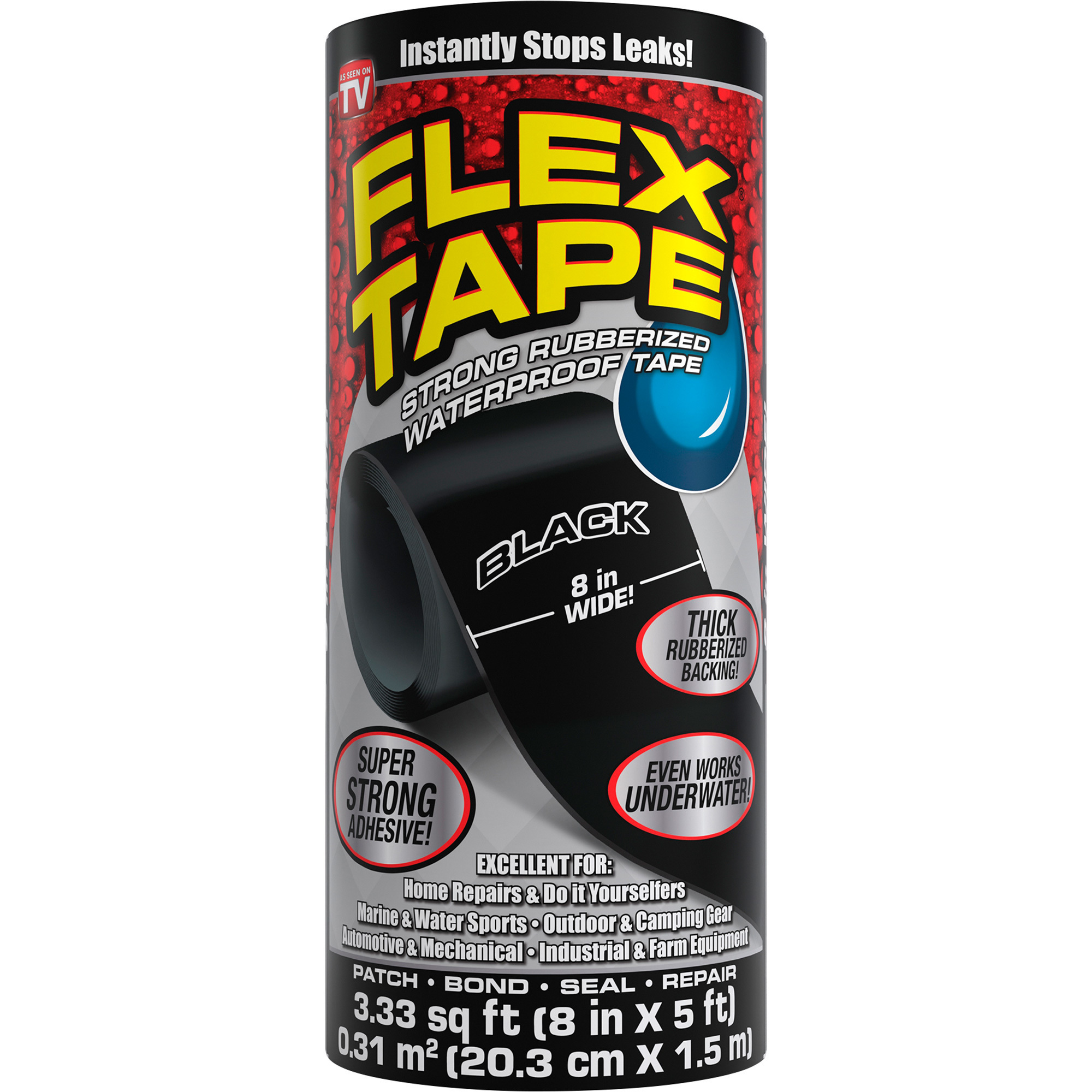 Flex Tape Rubberized Waterproof Tape â 8Inch W x 5ft.L Roll, Black, Model TFSBLKR0805