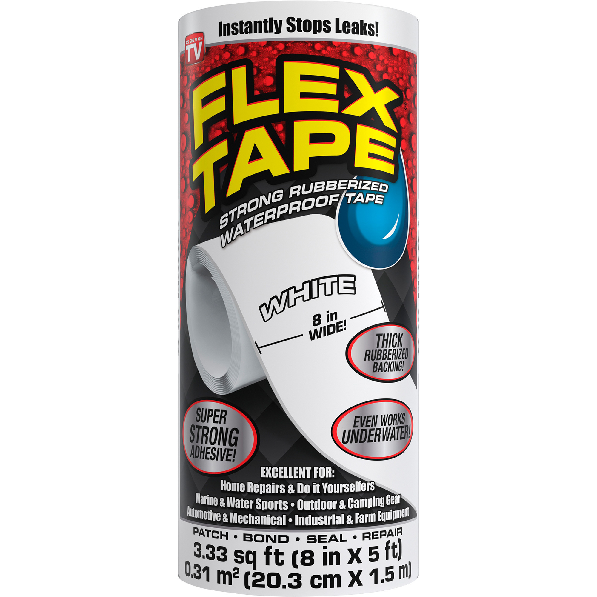 Flex Tape Rubberized Waterproof Tape â 8Inch W x 5ft.L Roll, White, Model TFSWHTR0805