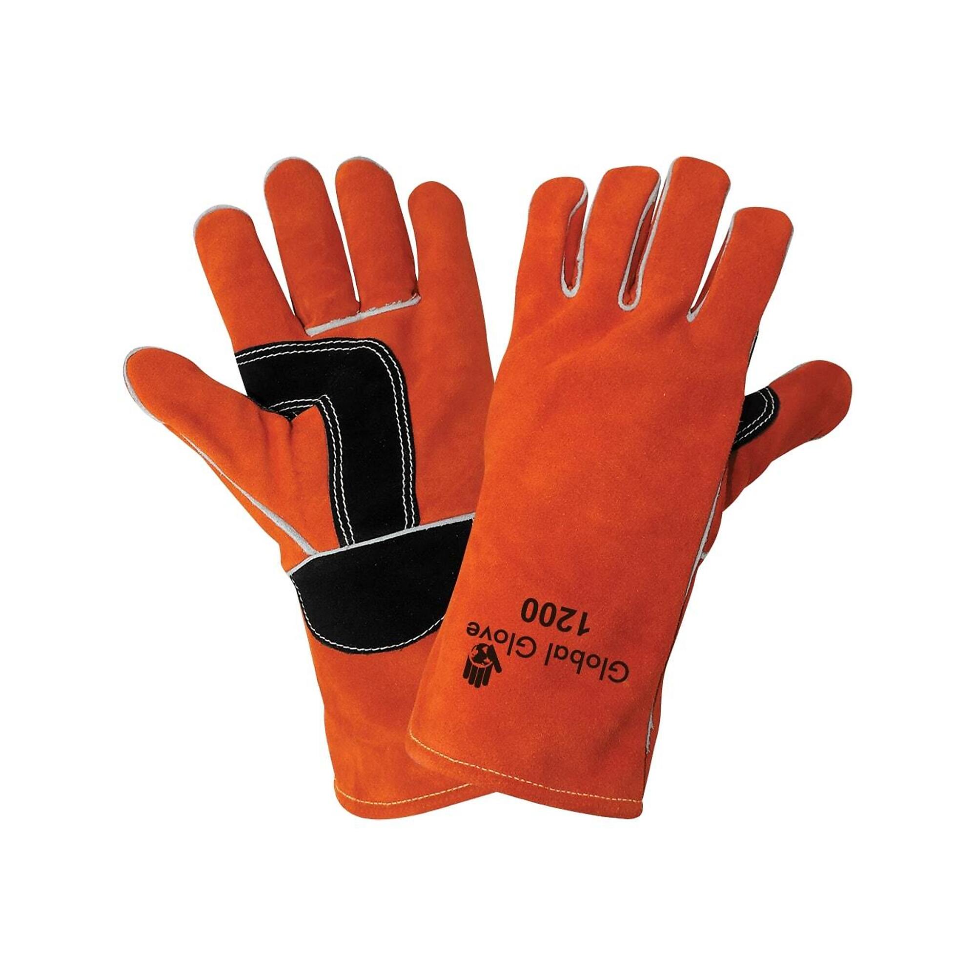Global Glove, Prem Leather 16Inch, Cut Resistant A2 Welders Gloves - 12 Pairs, Size One Size, Color Orange/Black, Included (qty.) 12 Model 1200