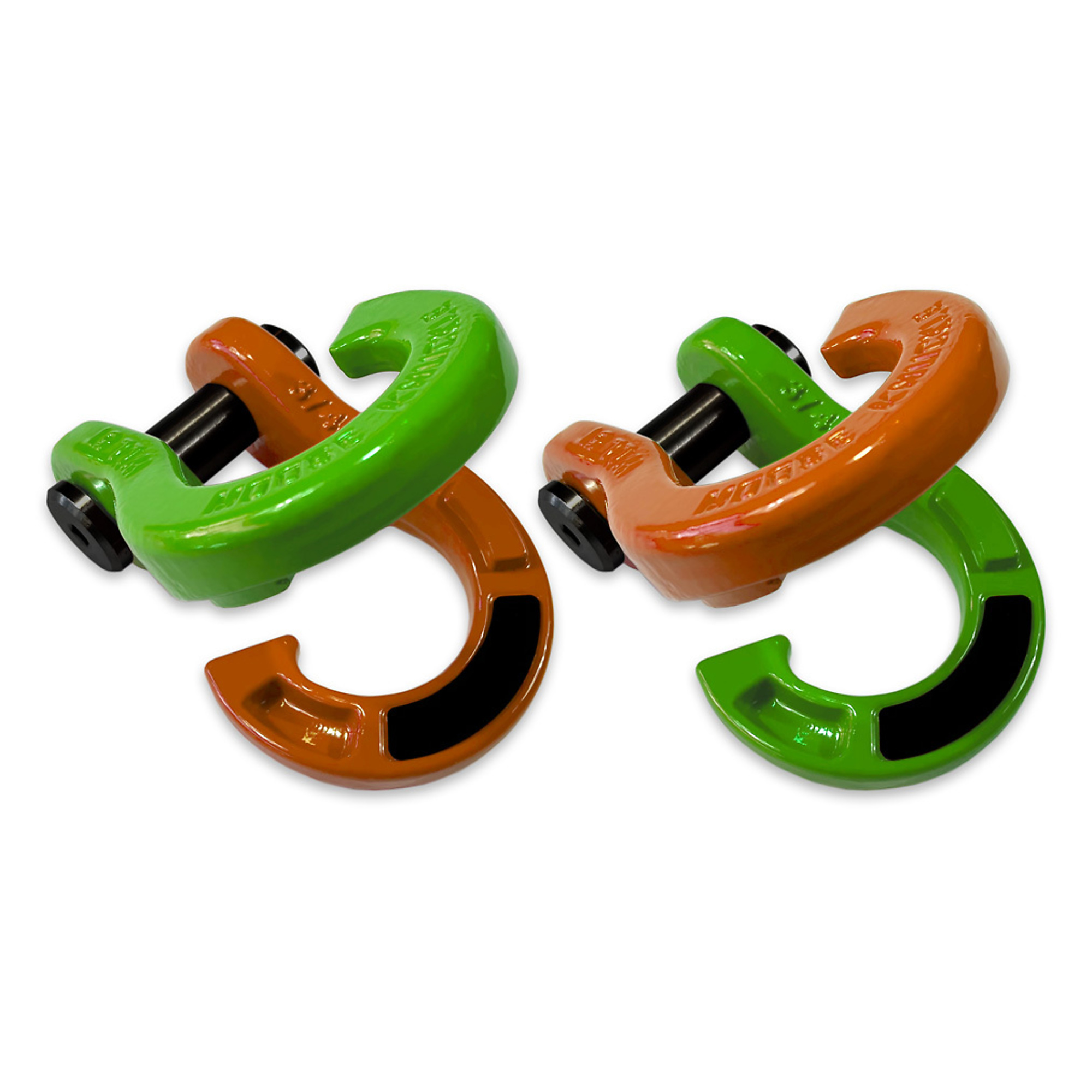 Moose Knuckle Offroad, 3/4 Jowl Split Shackle Sublime Green / Obscene Orange, Working Load Limit 10000 lb, Model FN000020-086