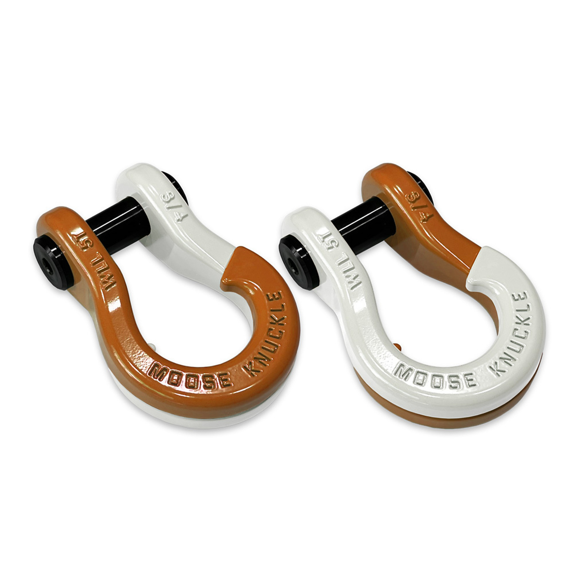 Moose Knuckle Offroad, 3/4 Jowl SplitShackle Obscene Orange / Pure White, Working Load Limit 10000 lb, Model FN000020-108