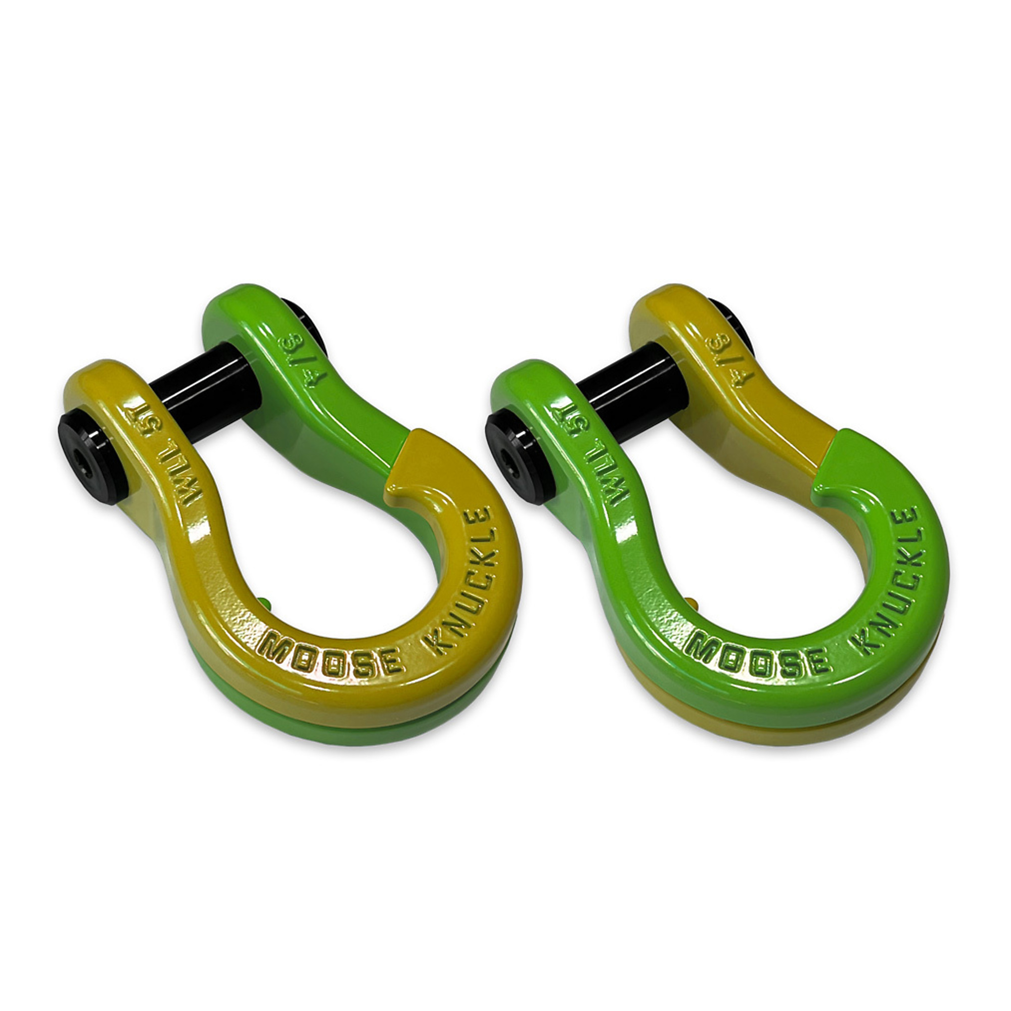 Moose Knuckle Offroad, 3/4 Jowl Split Shackle Detonator Yellow / Sublime Green, Working Load Limit 10000 lb, Model FN000020-098