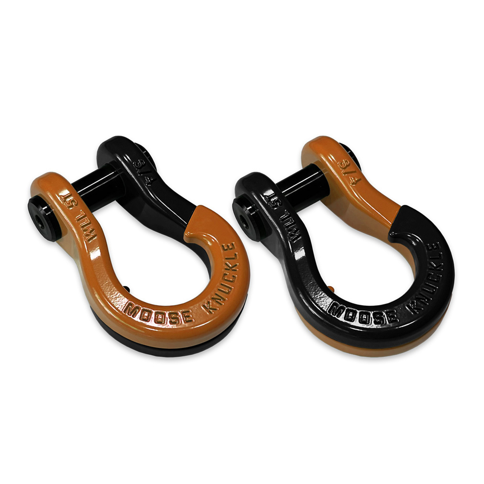 Moose Knuckle Offroad, 3/4 Jowl SplitShackle Obscene Orange / Black Hole, Working Load Limit 10000 lb, Model FN000020-106