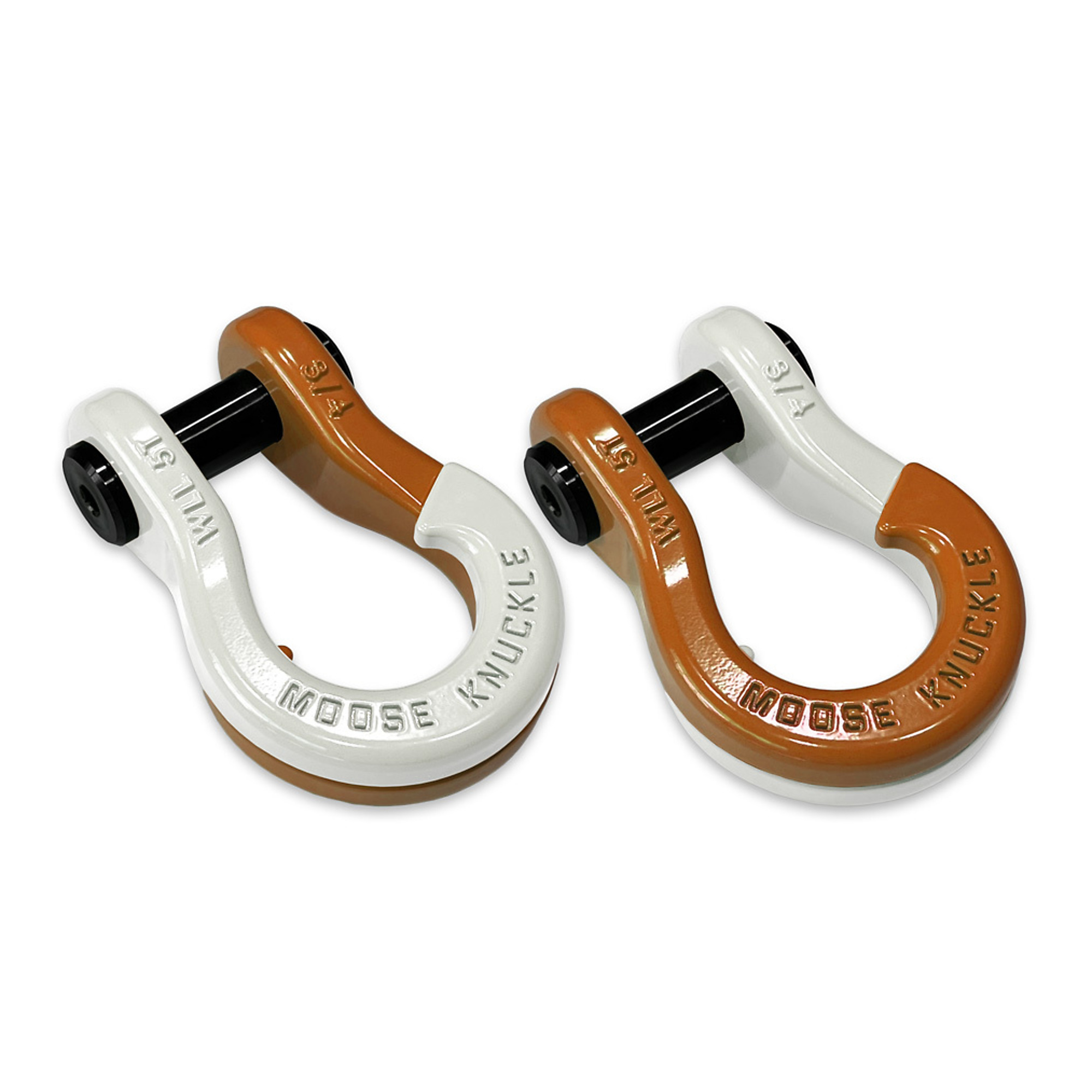 Moose Knuckle Offroad, 3/4 Jowl Split Shackle Pure White / Obscene Orange, Working Load Limit 10000 lb, Model FN000020-047