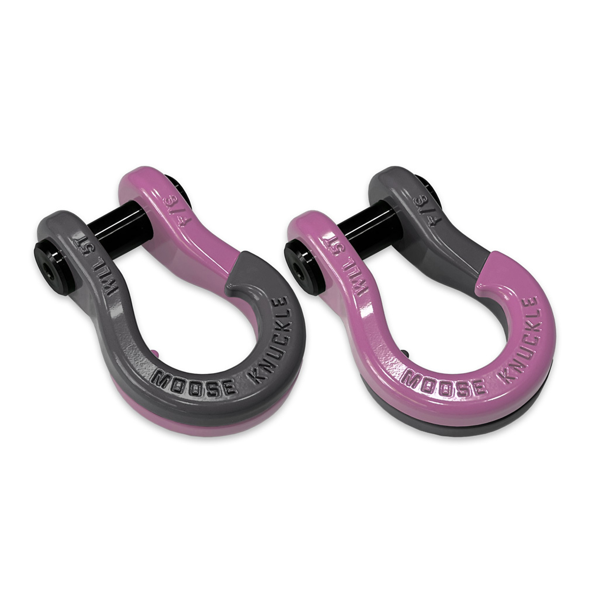 Moose Knuckle Offroad, 3/4 Jowl Split Shackle Gun Gray / Pretty Pink, Working Load Limit 10000 lb, Model FN000020-036