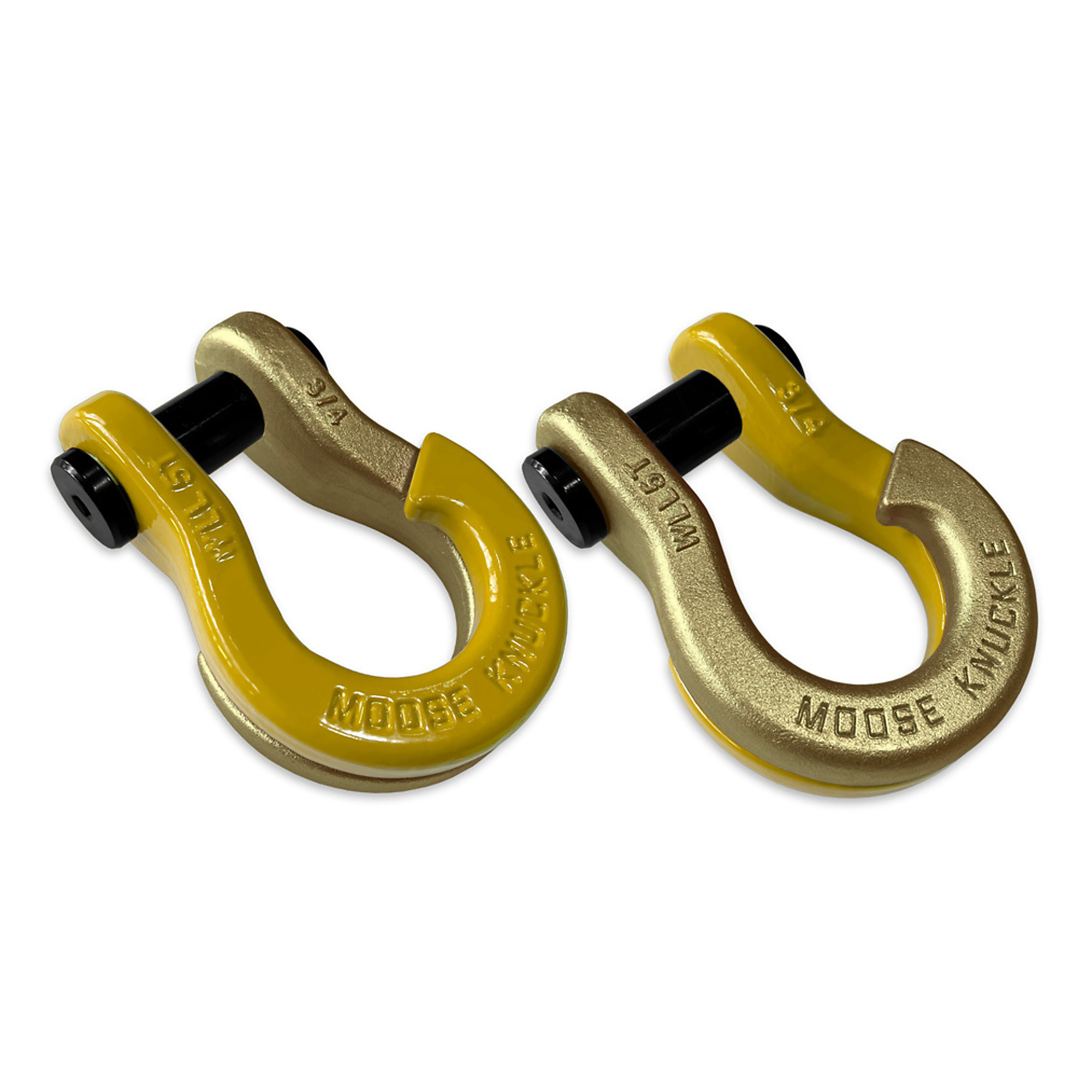 Moose Knuckle Offroad, 3/4 Jowl Split Shackle Detonator Yellow / Brass Knuckle, Working Load Limit 10000 lb, Model FN000020-103