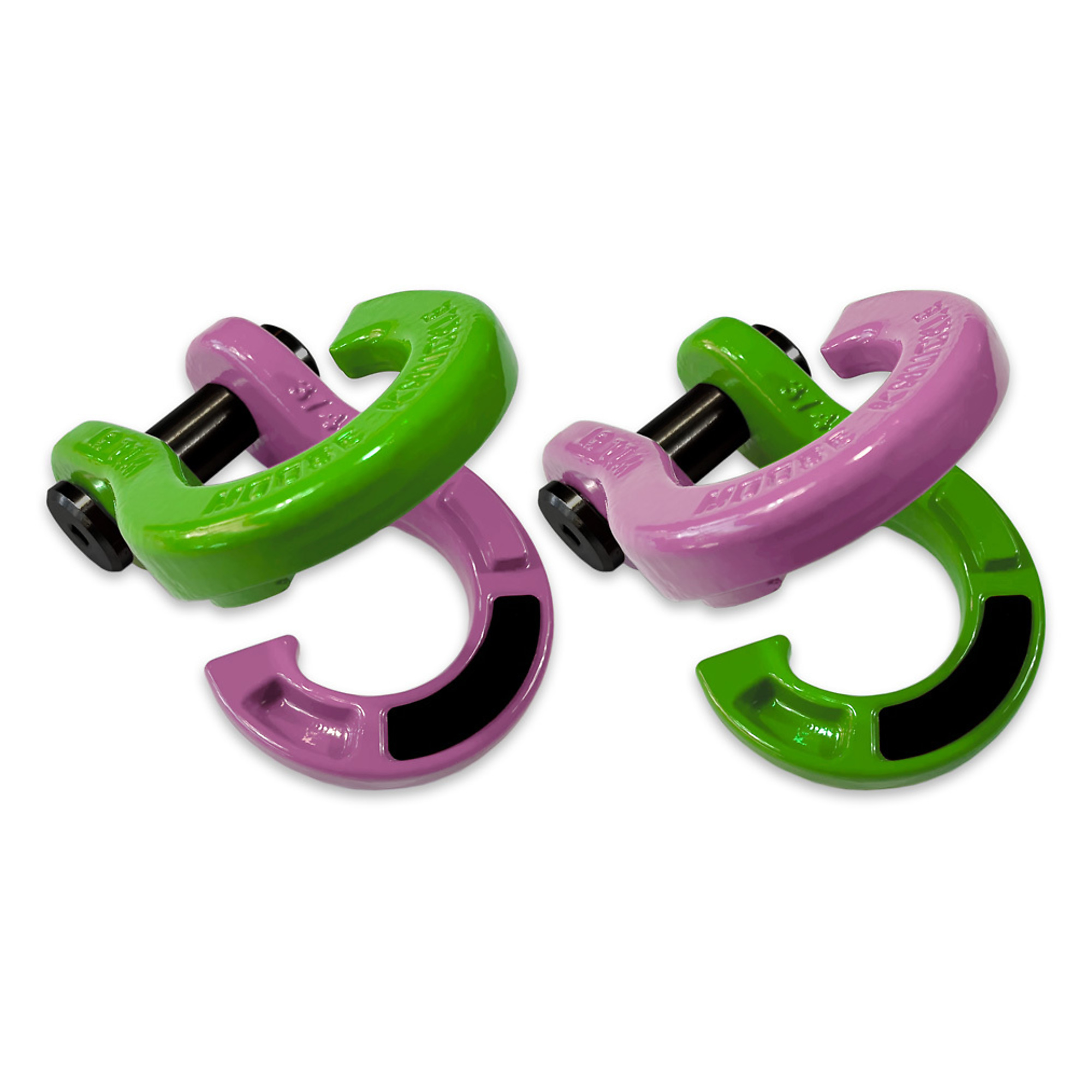 Moose Knuckle Offroad, 3/4 Jowl Split Shackle Sublime Green/ Pretty Pink, Working Load Limit 10000 lb, Model FN000020-088