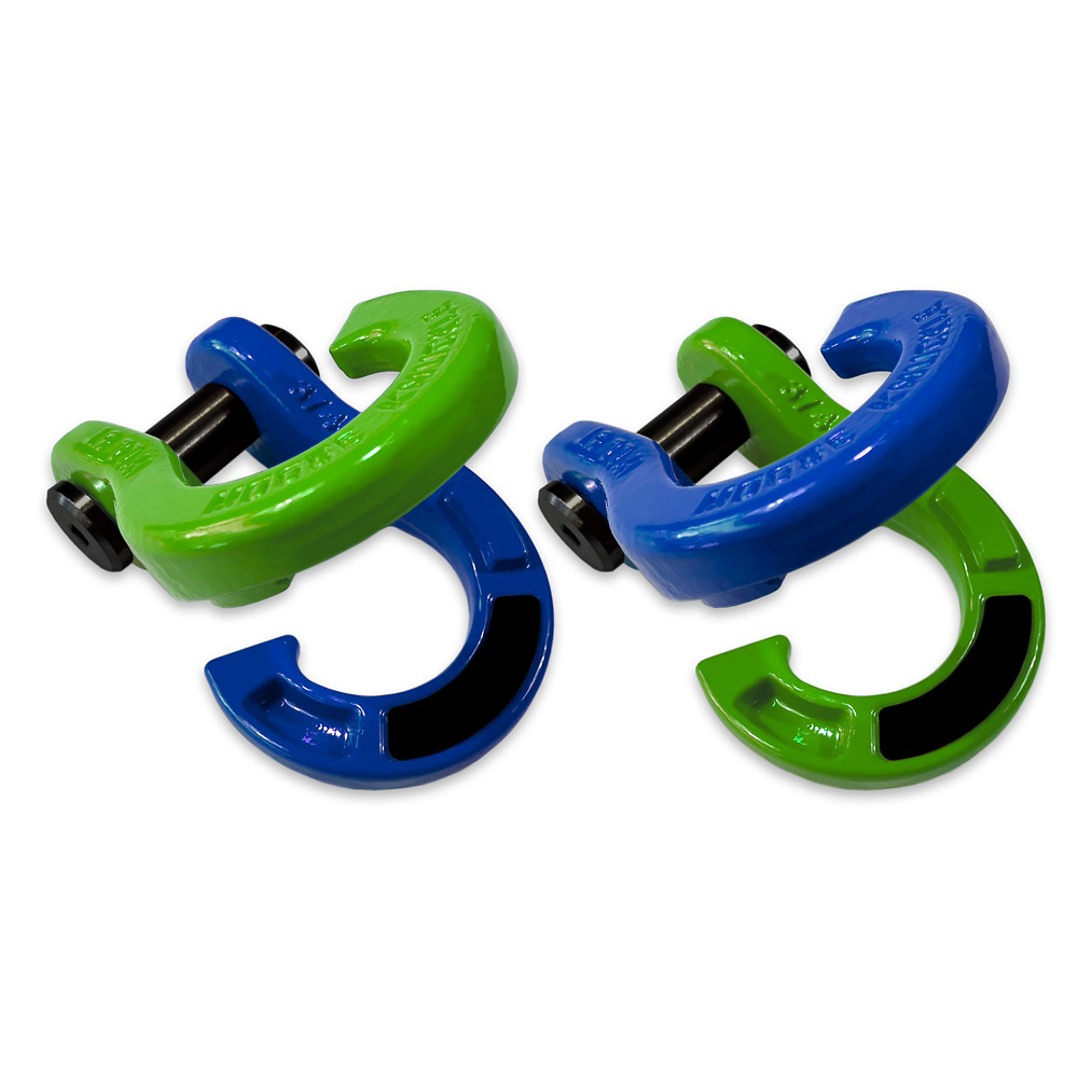 Moose Knuckle Offroad, 3/4 Jowl Split Shackle Sublime Green / Blue Balls, Working Load Limit 10000 lb, Model FN000020-084