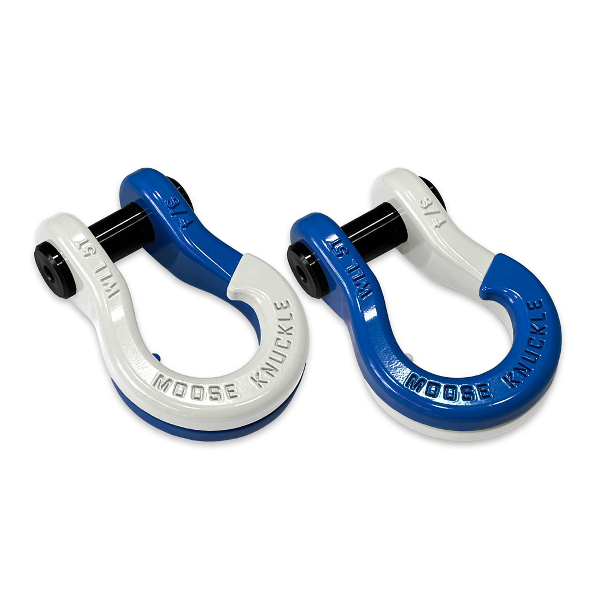 Moose Knuckle Offroad, 3/4 Jowl Split Shackle Pure White / Blue Balls, Working Load Limit 10000 lb, Model FN000020-044