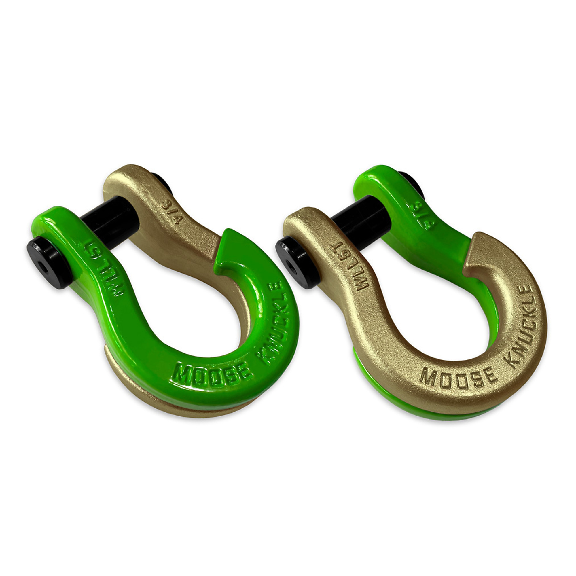 Moose Knuckle Offroad, 3/4 Jowl Split Shackle Sublime Green / Brass Knuckle, Working Load Limit 10000 lb, Model FN000020-090