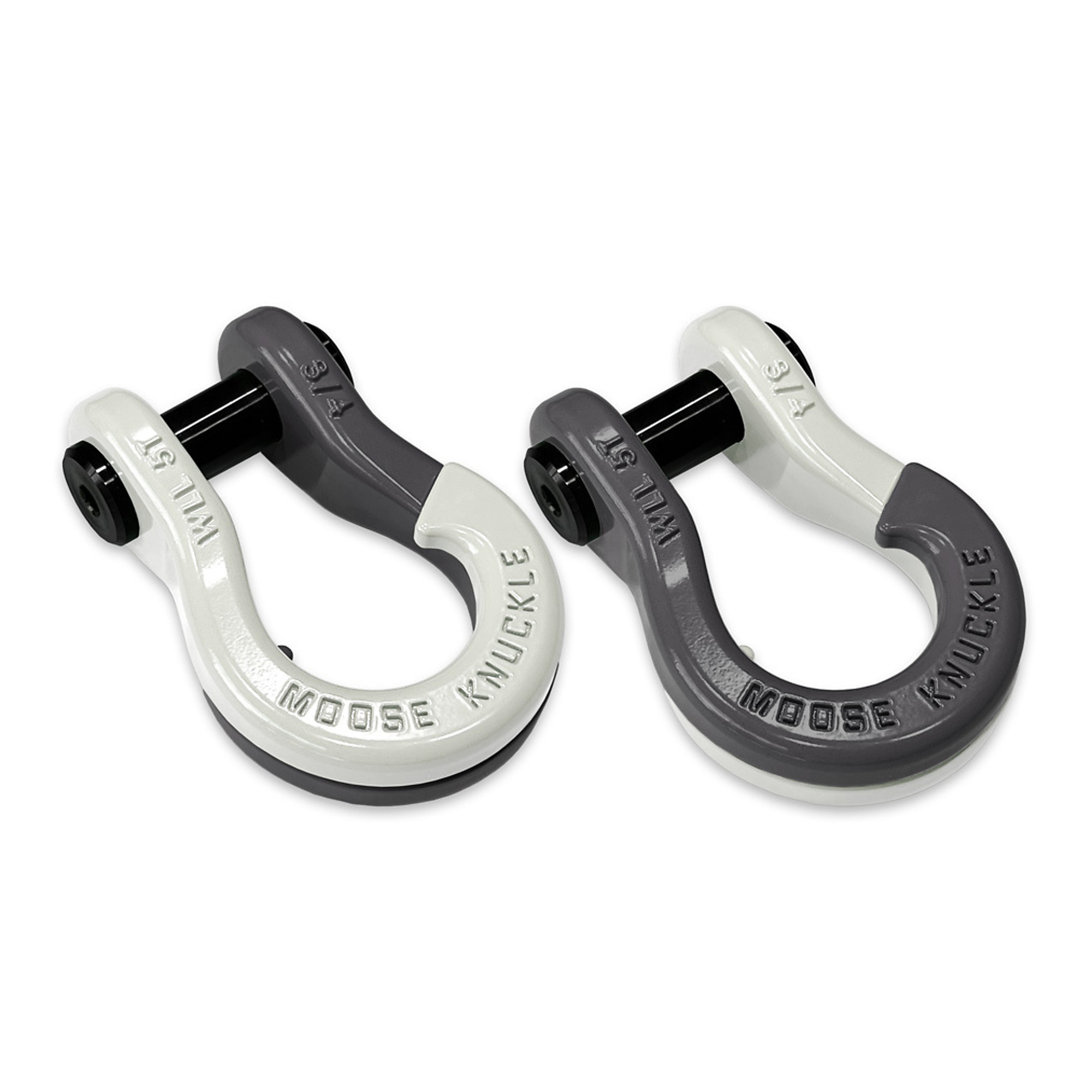 Moose Knuckle Offroad, 3/4 Jowl Split Shackle Pure White / Gun Gray, Working Load Limit 10000 lb, Model FN000020-042