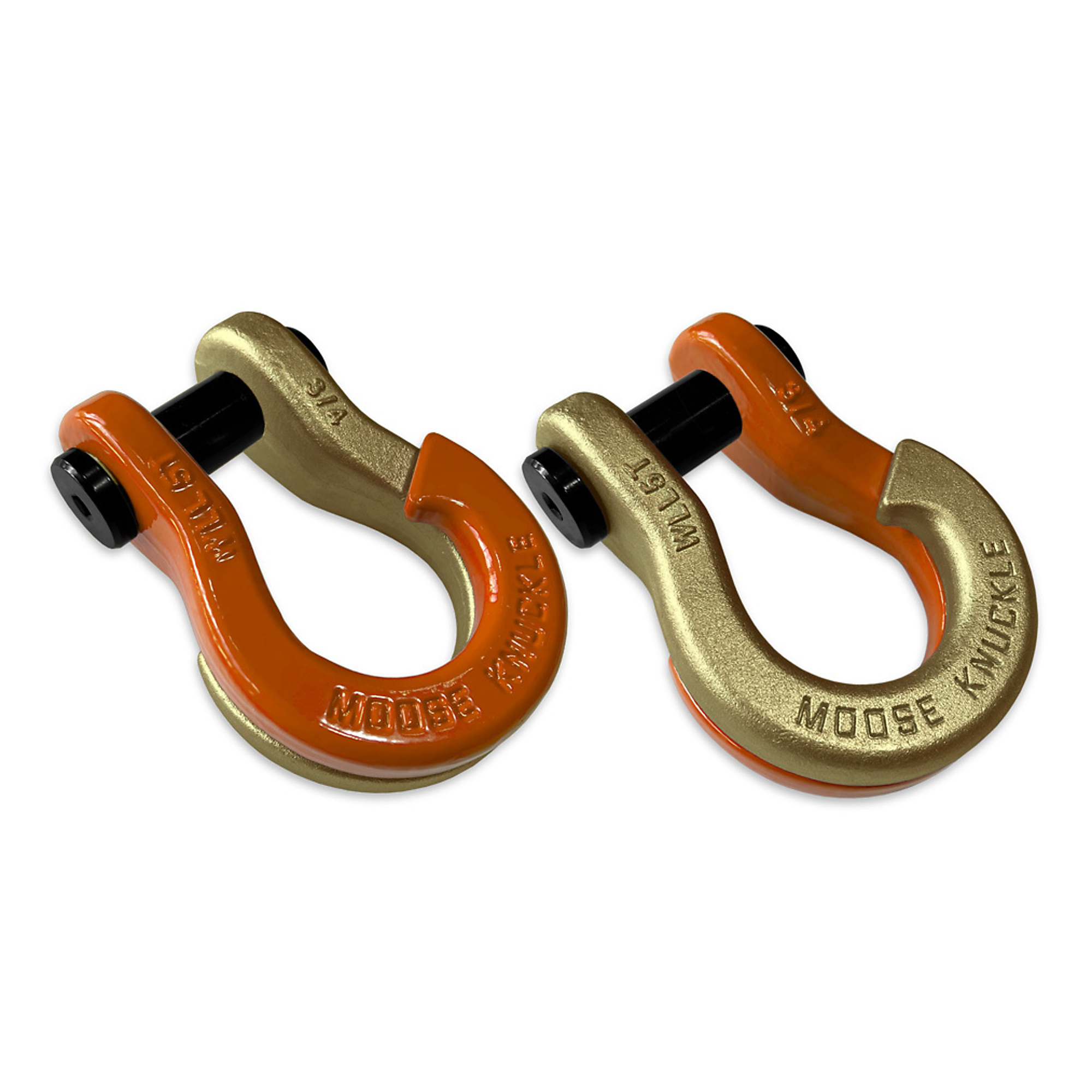 Moose Knuckle Offroad, 3/4 Jowl SplitShackle Obscene Orange / Brass Knuckle, Working Load Limit 10000 lb, Model FN000020-116