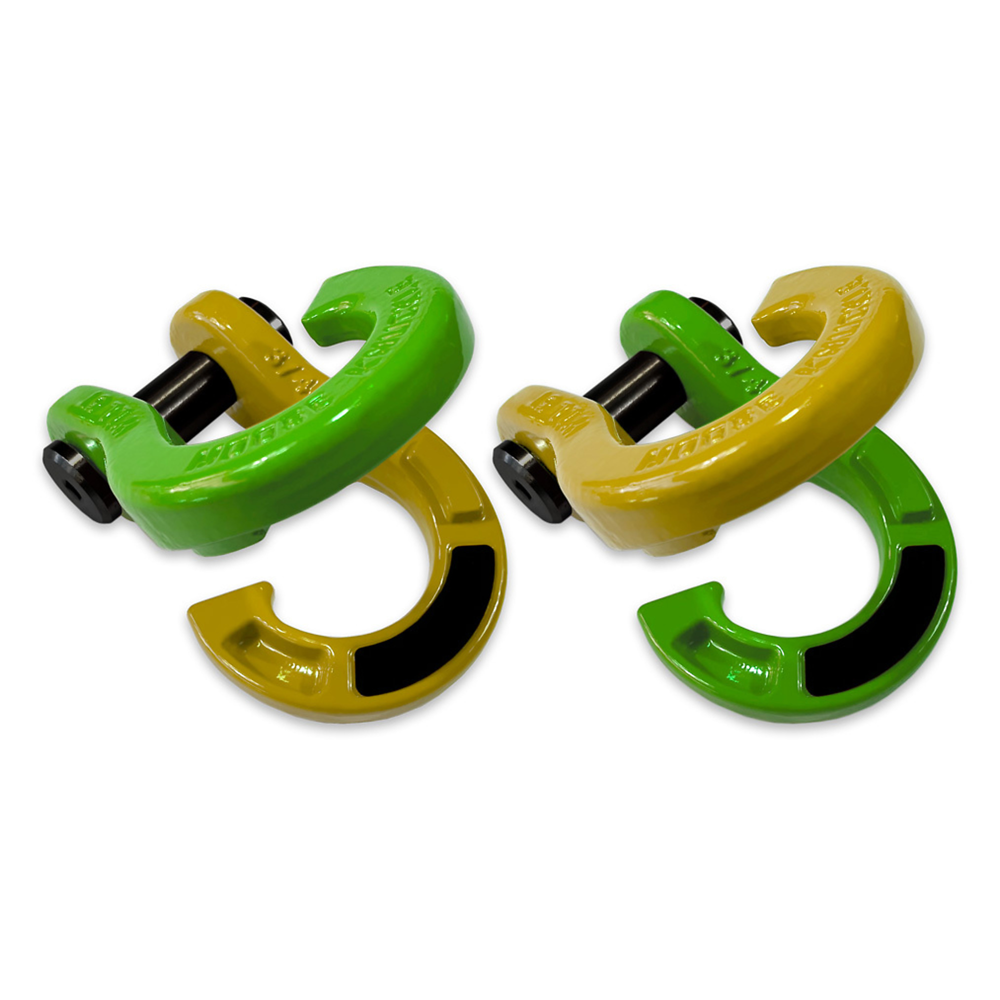 Moose Knuckle Offroad, 3/4 Jowl Split Shackle Sublime Green / Detonator Yellow, Working Load Limit 10000 lb, Model FN000020-085