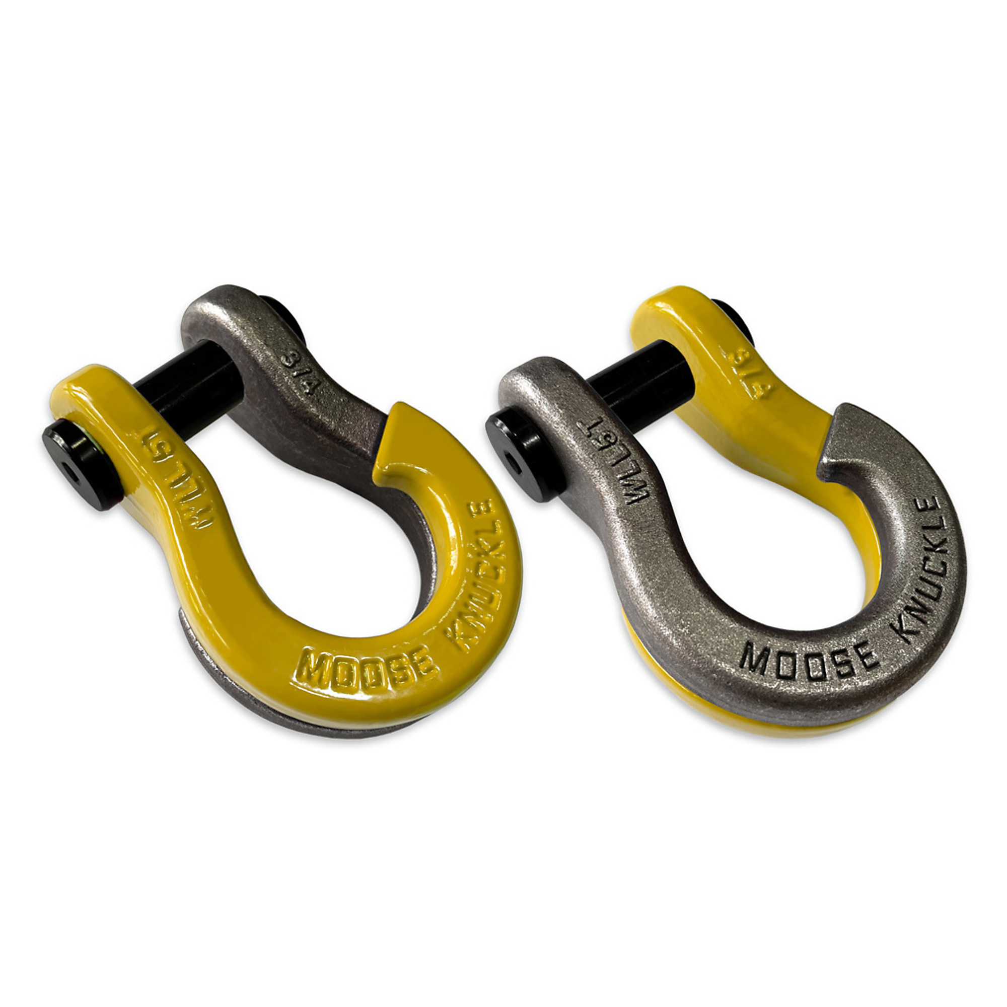 Moose Knuckle Offroad, 3/4 Jowl Split Shackle Detonator Yellow / Raw Dog, Working Load Limit 10000 lb, Model FN000020-104