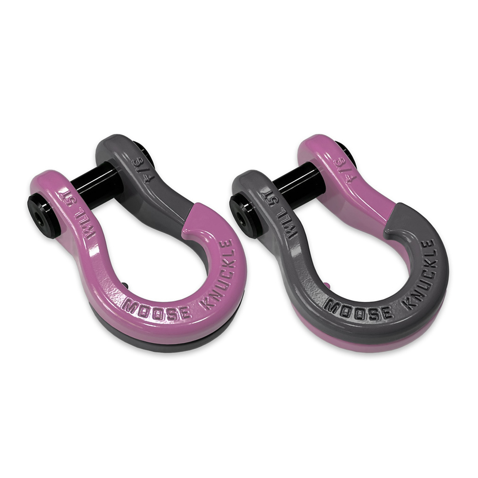 Moose Knuckle Offroad, 3/4 Jowl Split Shackle Pretty Pink / Gun Gray, Working Load Limit 10000 lb, Model FN000020-133