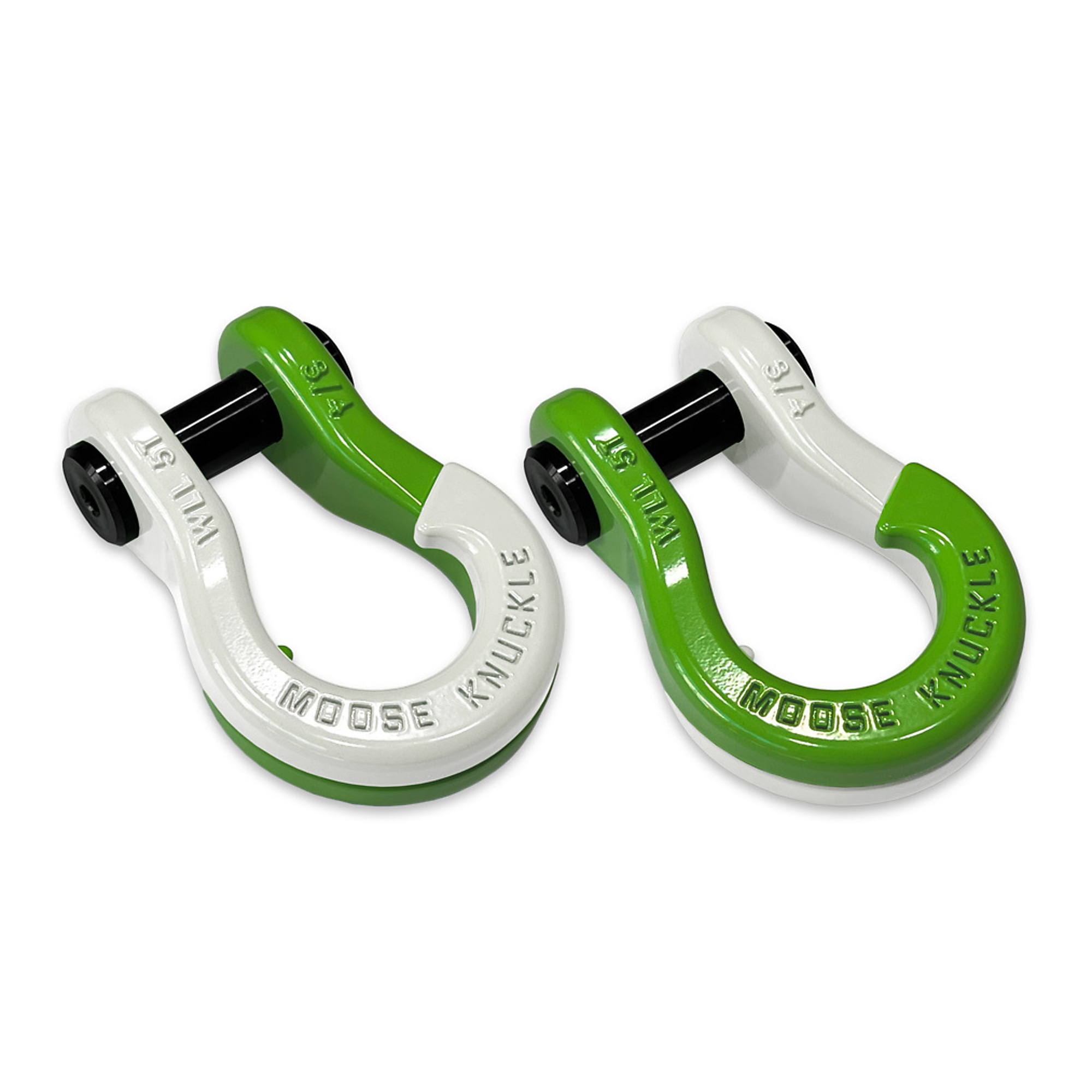 Moose Knuckle Offroad, 3/4 Jowl Split Shackle Pure White / Sublime Green, Working Load Limit 10000 lb, Model FN000020-045