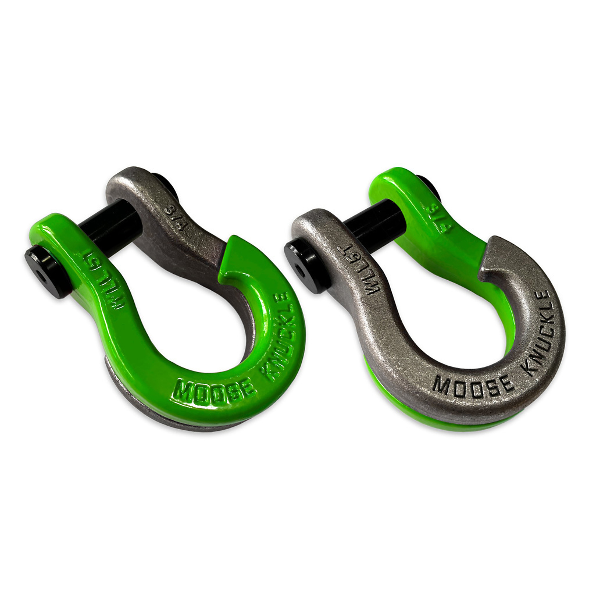 Moose Knuckle Offroad, 3/4 Jowl Split Shackle Sublime Green / Raw Dog, Working Load Limit 10000 lb, Model FN000020-091