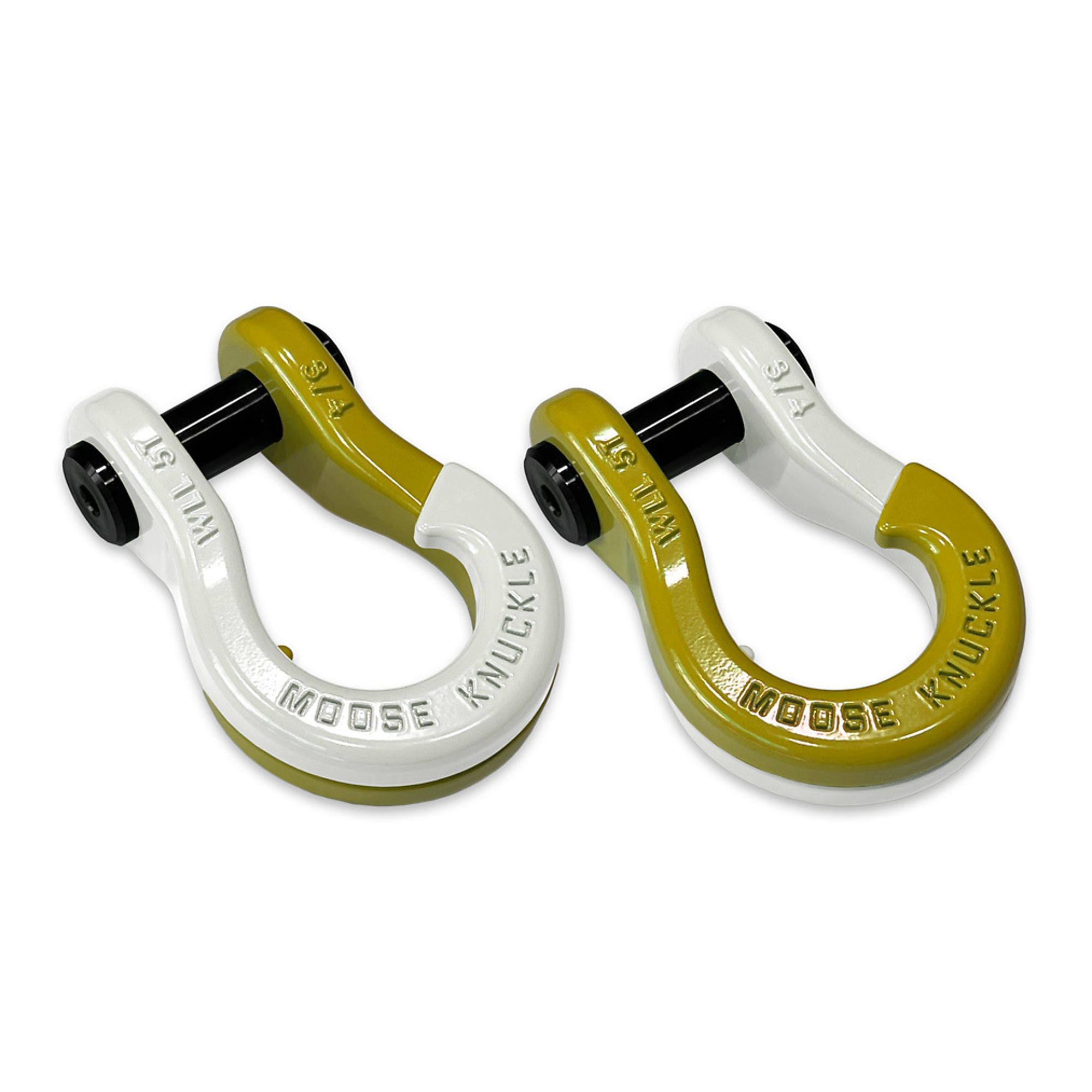 Moose Knuckle Offroad, 3/4 Jowl Split Shackle Pure White / Detonator Yellow, Working Load Limit 10000 lb, Model FN000020-046